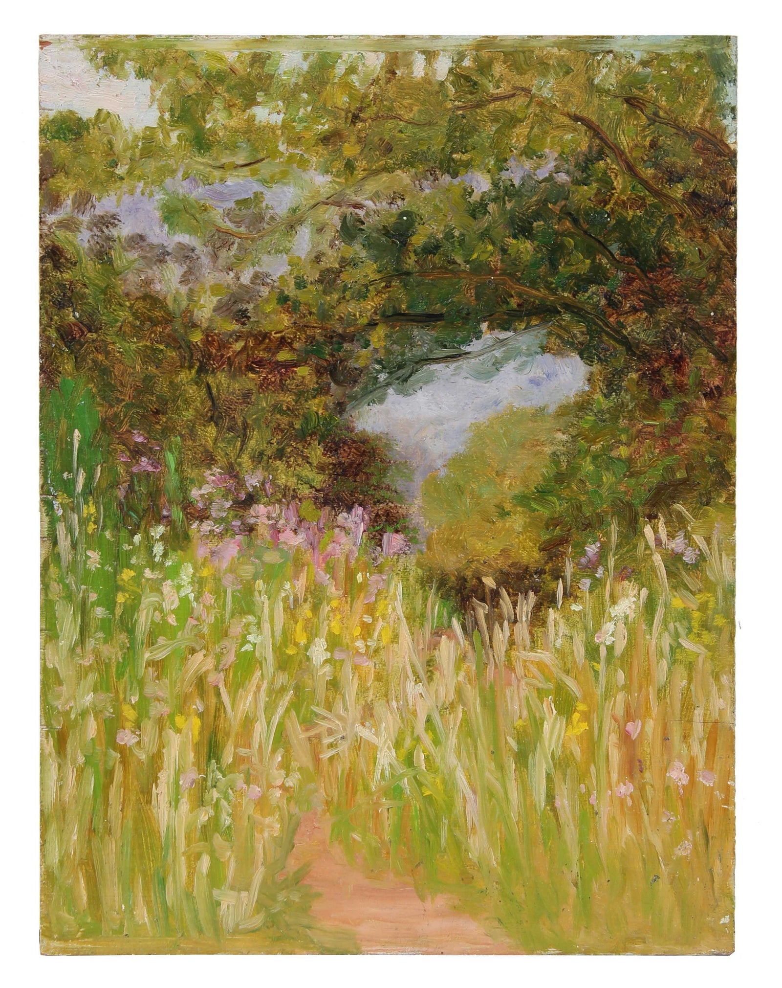 Lush Impressionist Forest Landscape<br>1900-30s Oil<br><br>#A3532
