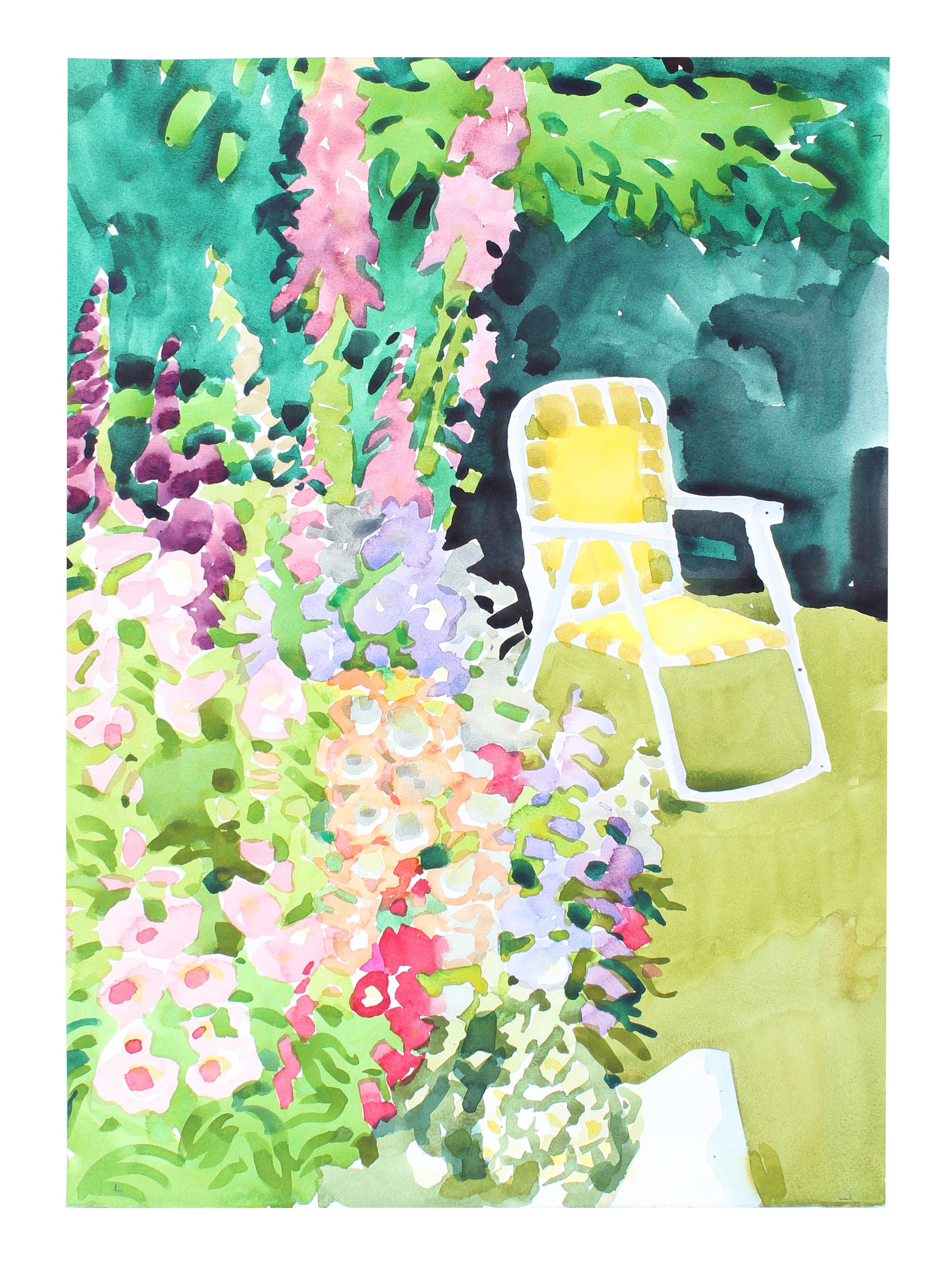 Sunny Backyard Garden <br>Mid-Late 20th Century Watercolor <br><br>#A3550