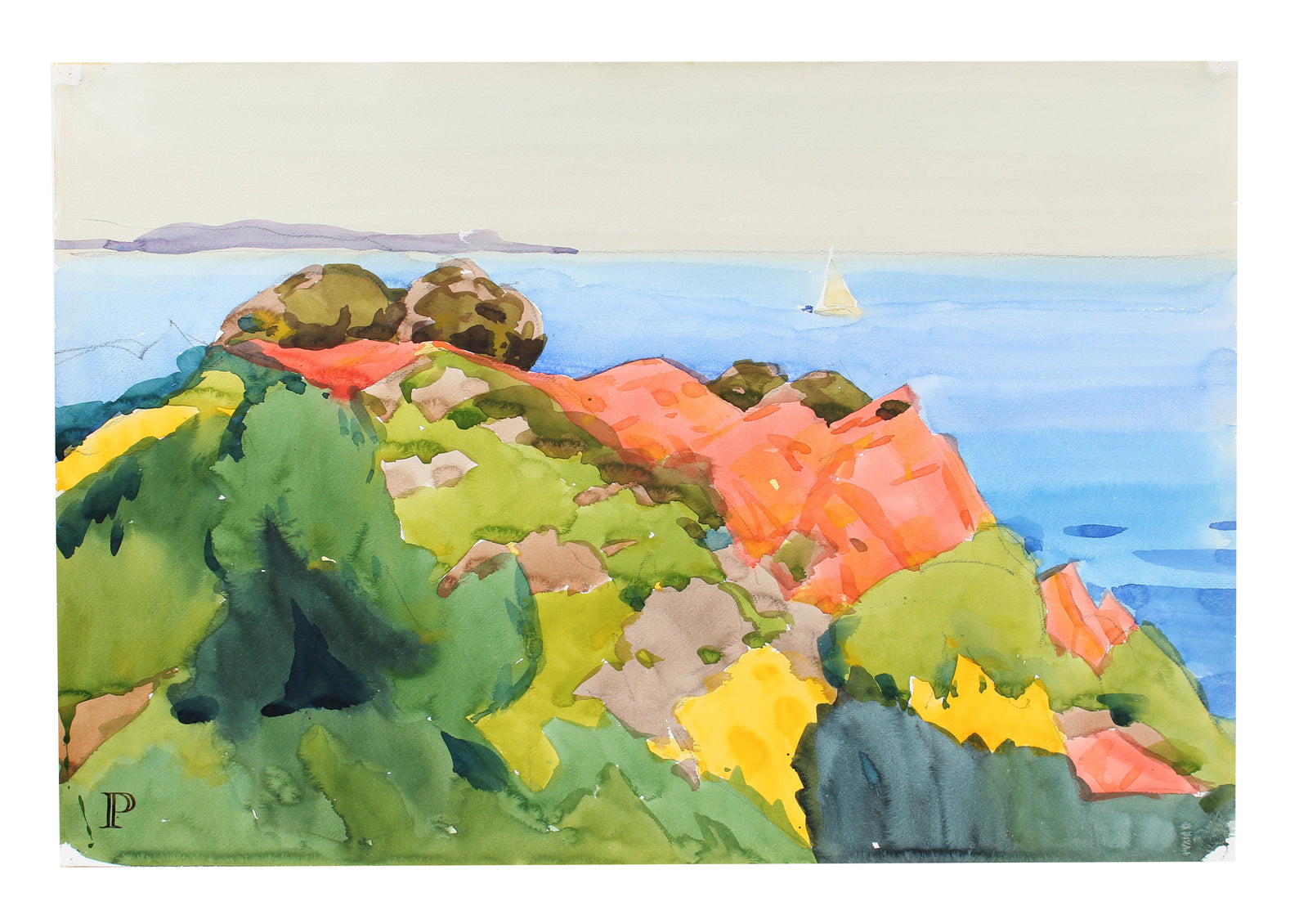 <i>The Lerins Islands</i> <br>20th Century Watercolor <br><br>#A3555