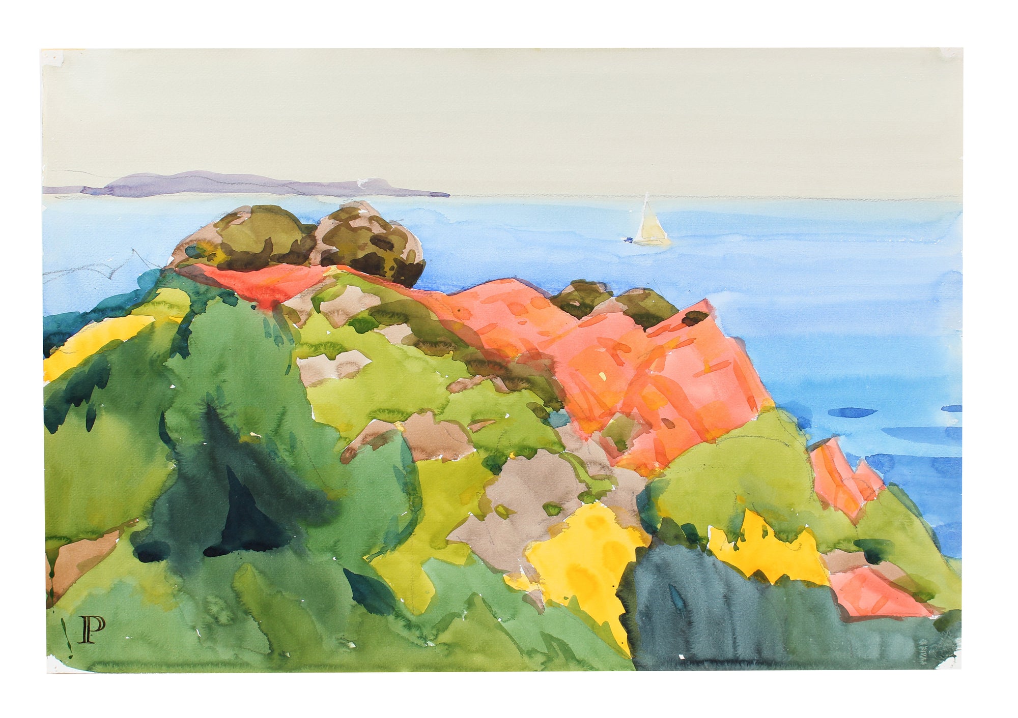 <i>The Lerins Islands</i> <br>20th Century Watercolor <br><br>#A3555