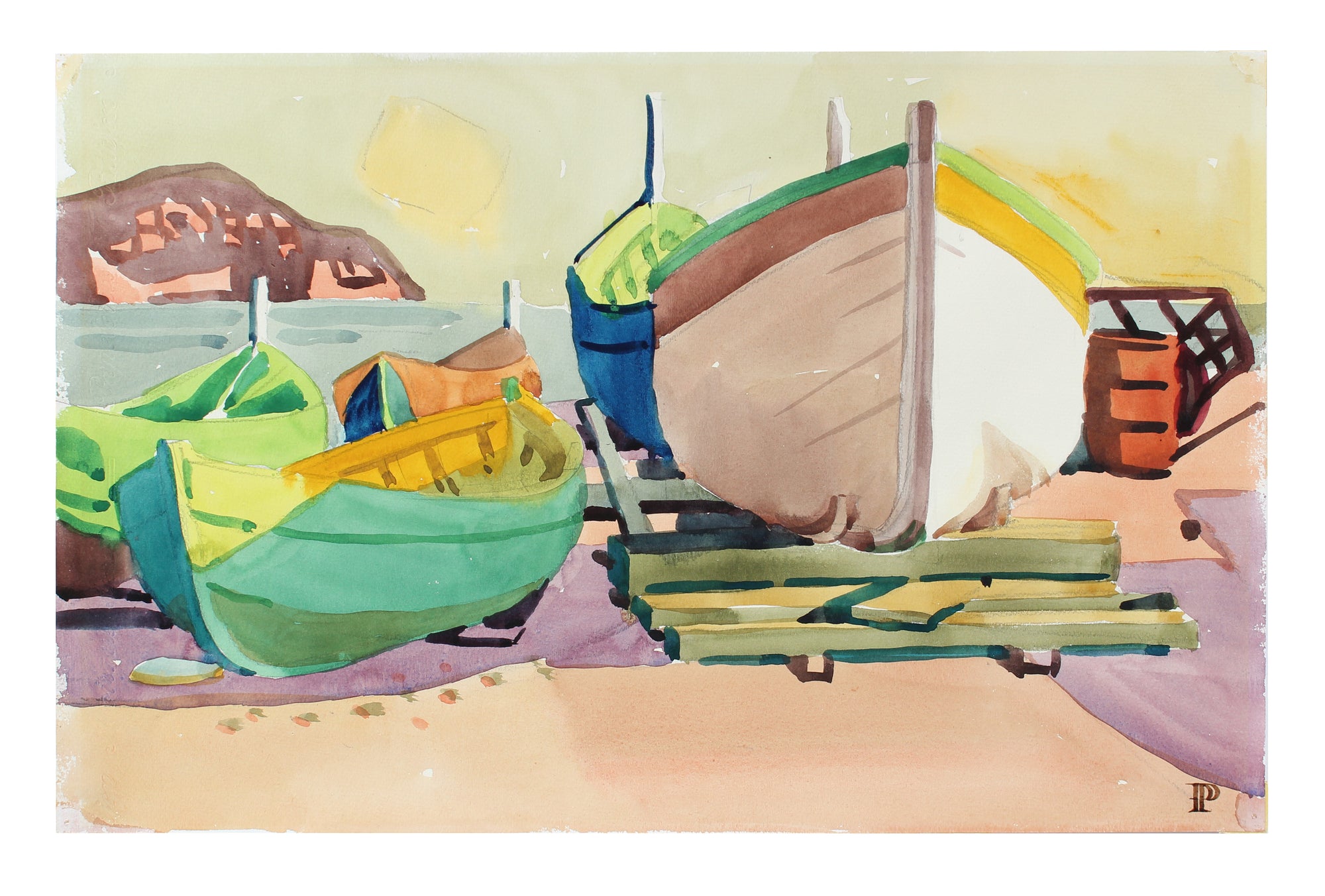 Boats at Harbor, Nice, France<br>1964 Watercolor<br><br>A3556