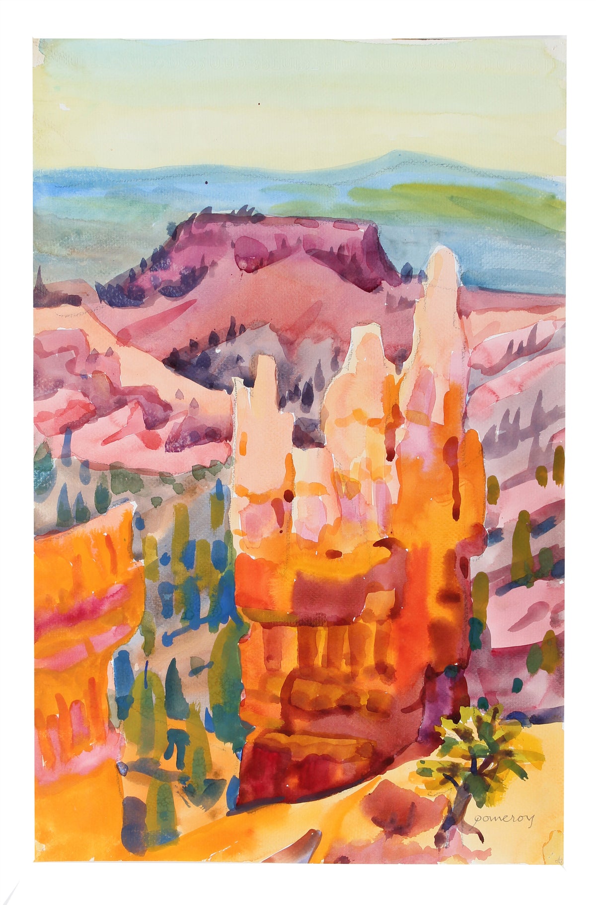 Bright Desert Mesa Watercolor&lt;br&gt;Mid-Late 20th Century&lt;br&gt;&lt;br&gt;#A3588