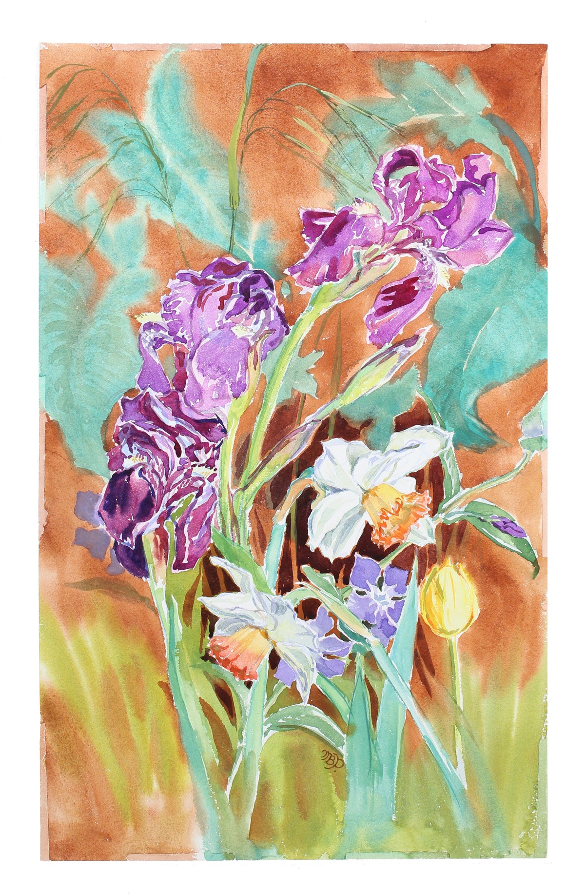 &lt;i&gt;Dancing Spring Flowers&lt;/i&gt; &lt;br&gt;1970s Watercolor &lt;br&gt;&lt;br&gt;#A3596