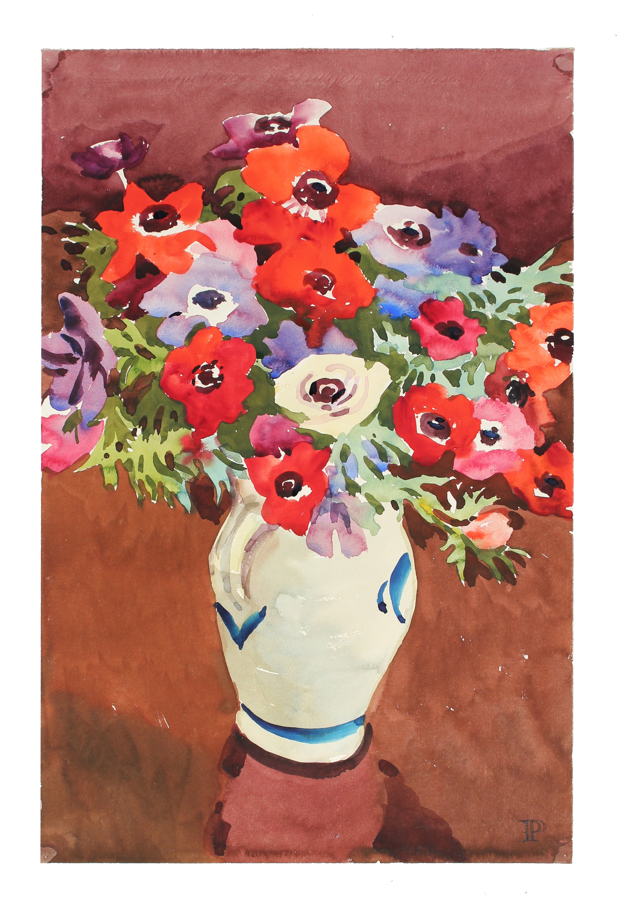 <i>Anemones</i>, Watercolor<br>Mid-Late 20th Century<br><br>#A3597