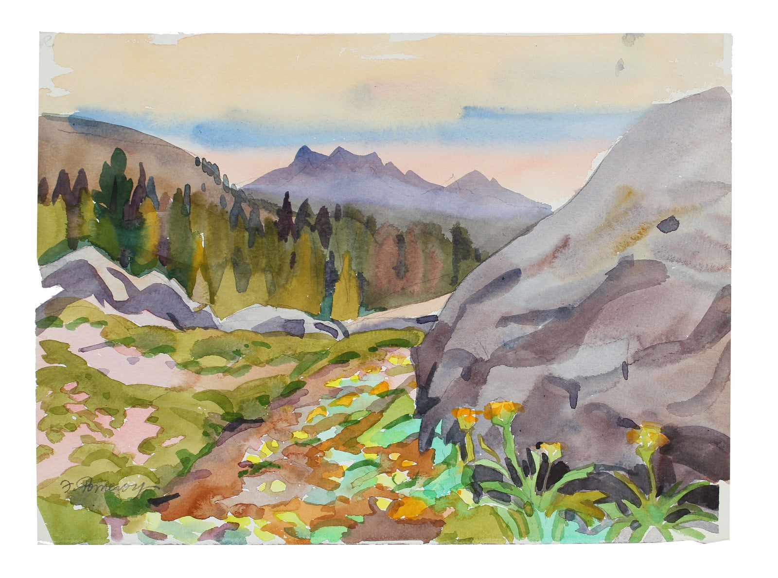 <i>Above Lake Alpine: Ebbets Pass</i> <br>20th Century Watercolor <br><br>#A3606