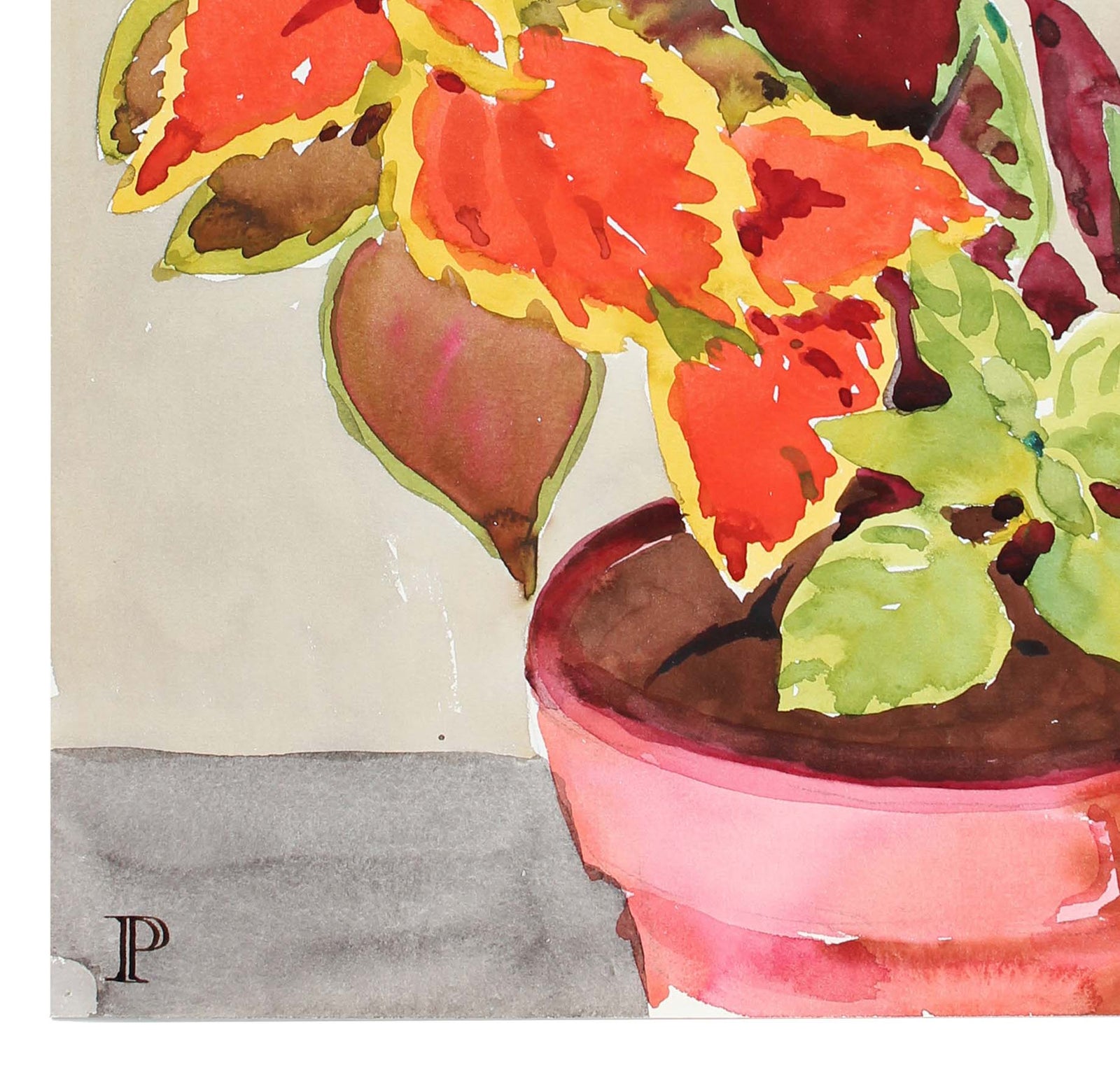 Potted Fern Watercolor<br>Mid-Late 20th Century<br><br>#A3614