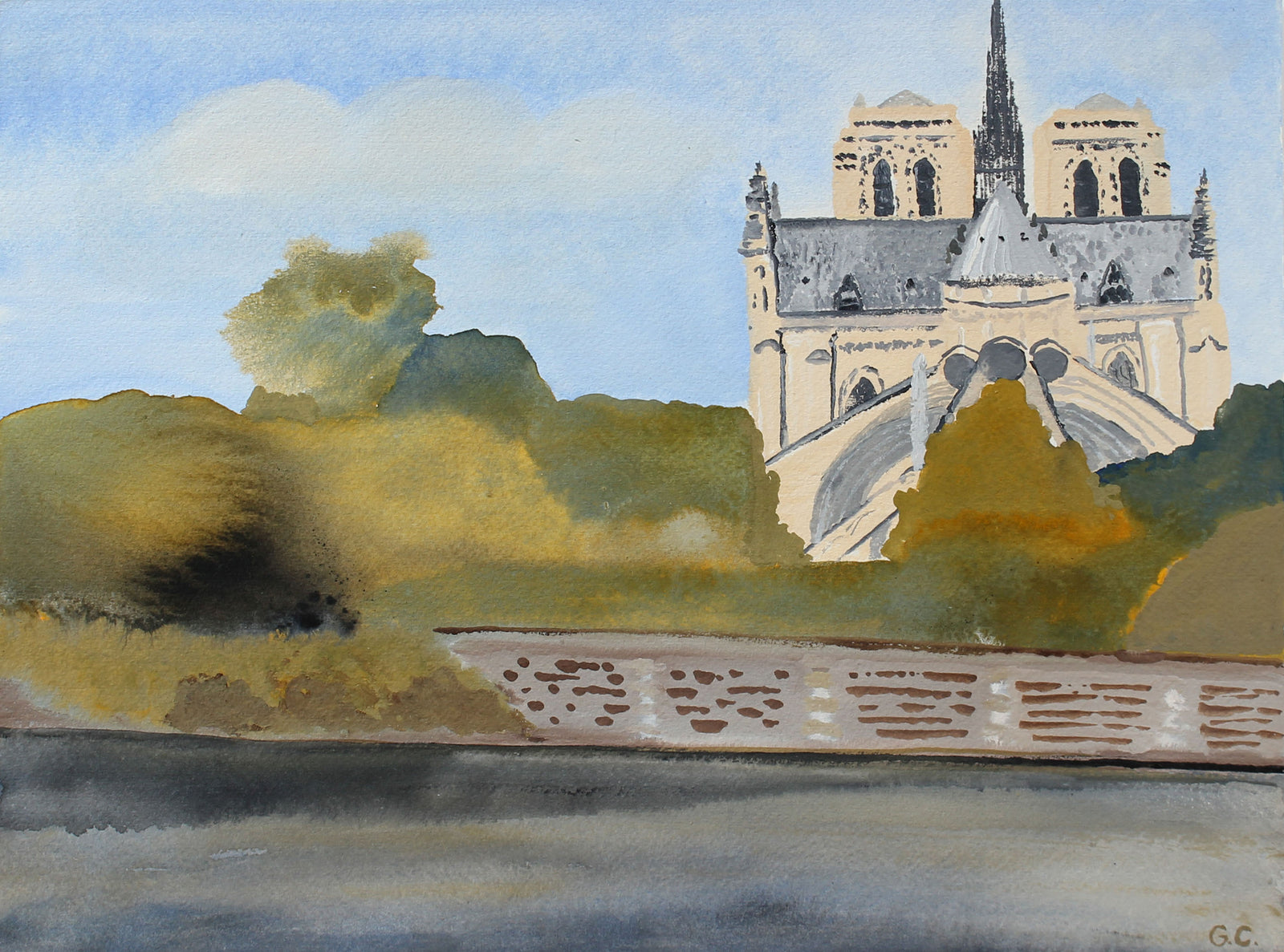 <i>Notre Dame</i> Paris, France<br>2018 Gouache<br><br>#A3828