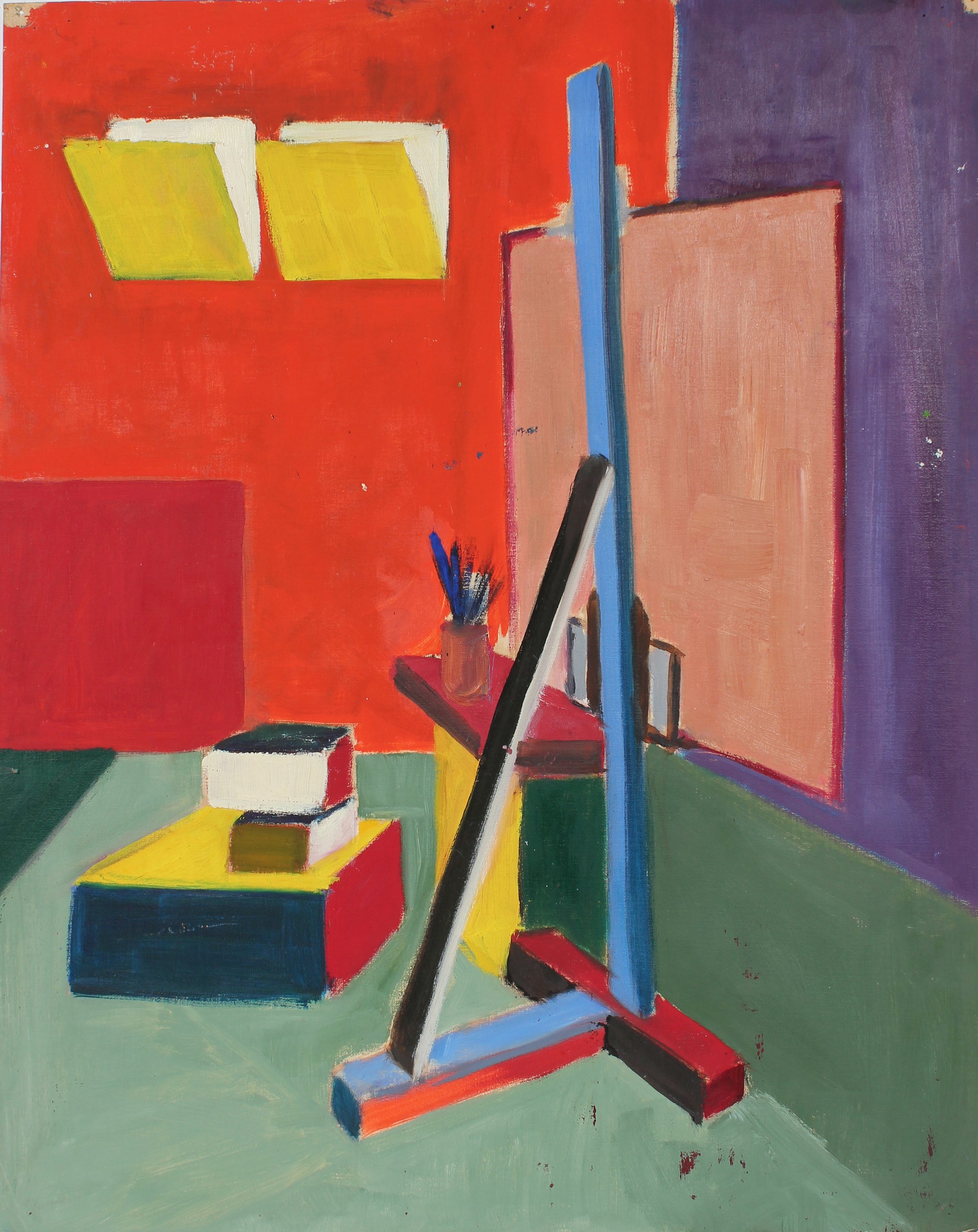 Geometric Still Life with Easel<br>Mid-Late 20th Century Oil on Paper<br><br>#A3859