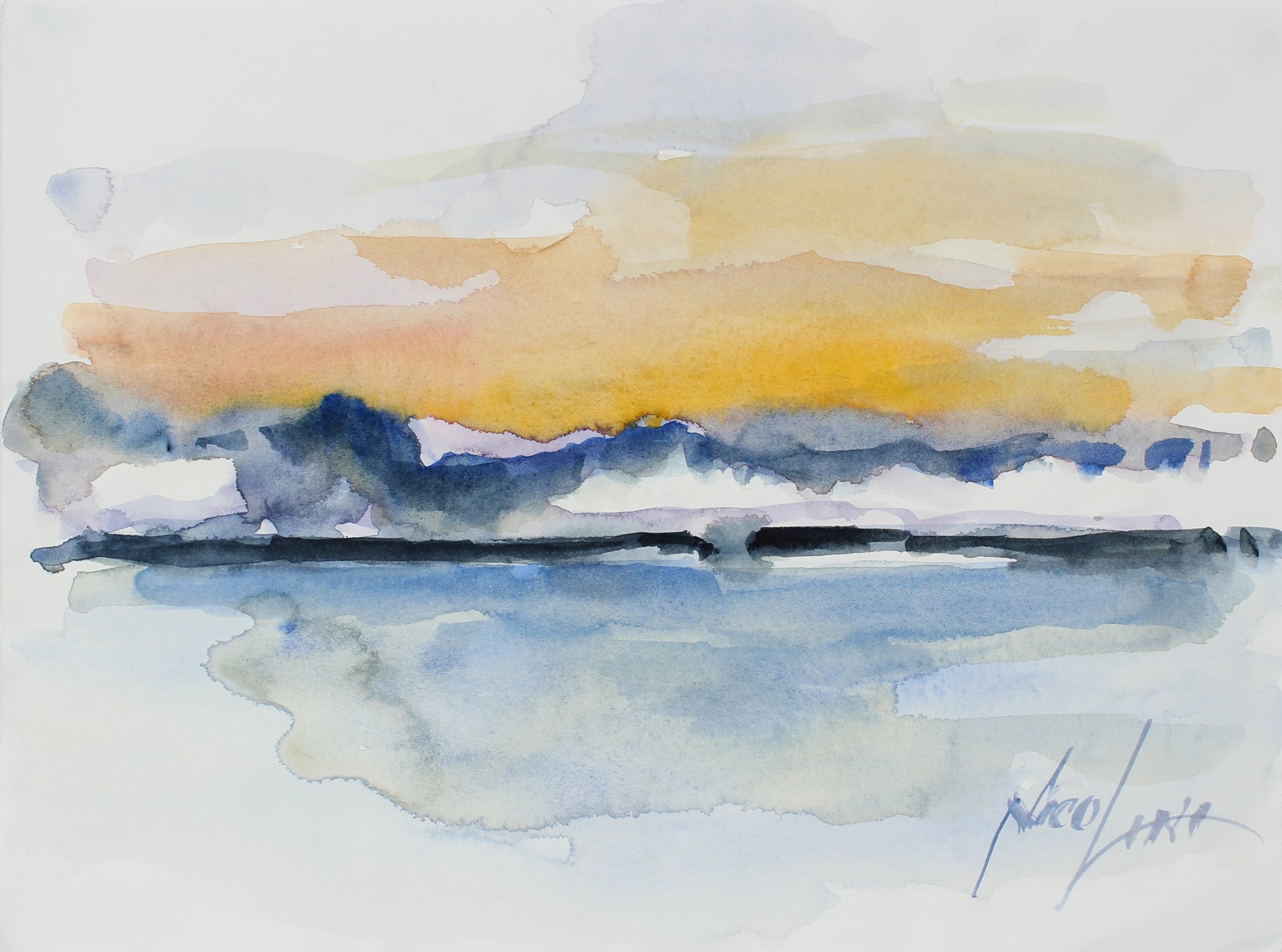 Abstracted Bay Area Horizon <br>20th Century Watercolor <br><br>#A3863