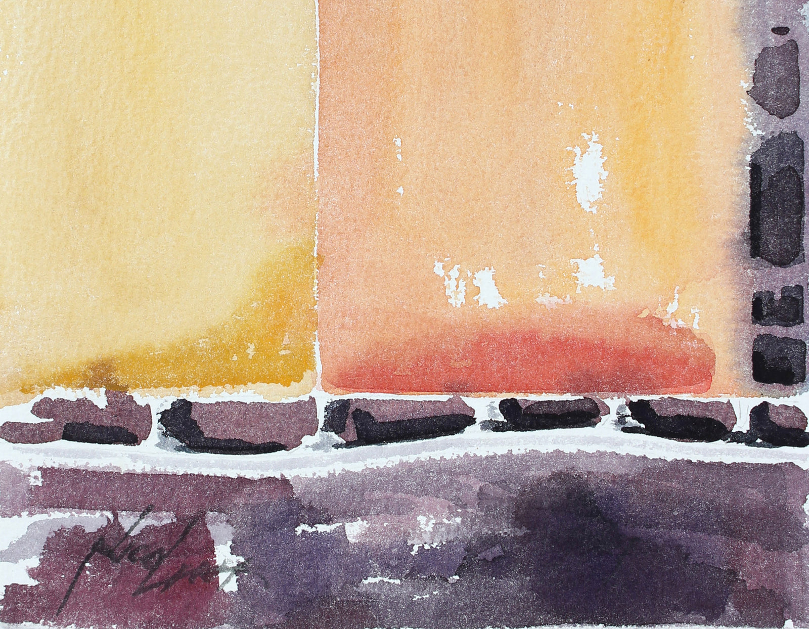 Warm Geometric Color Field Abstract <br>20th Century Watercolor <br><br>#A3866