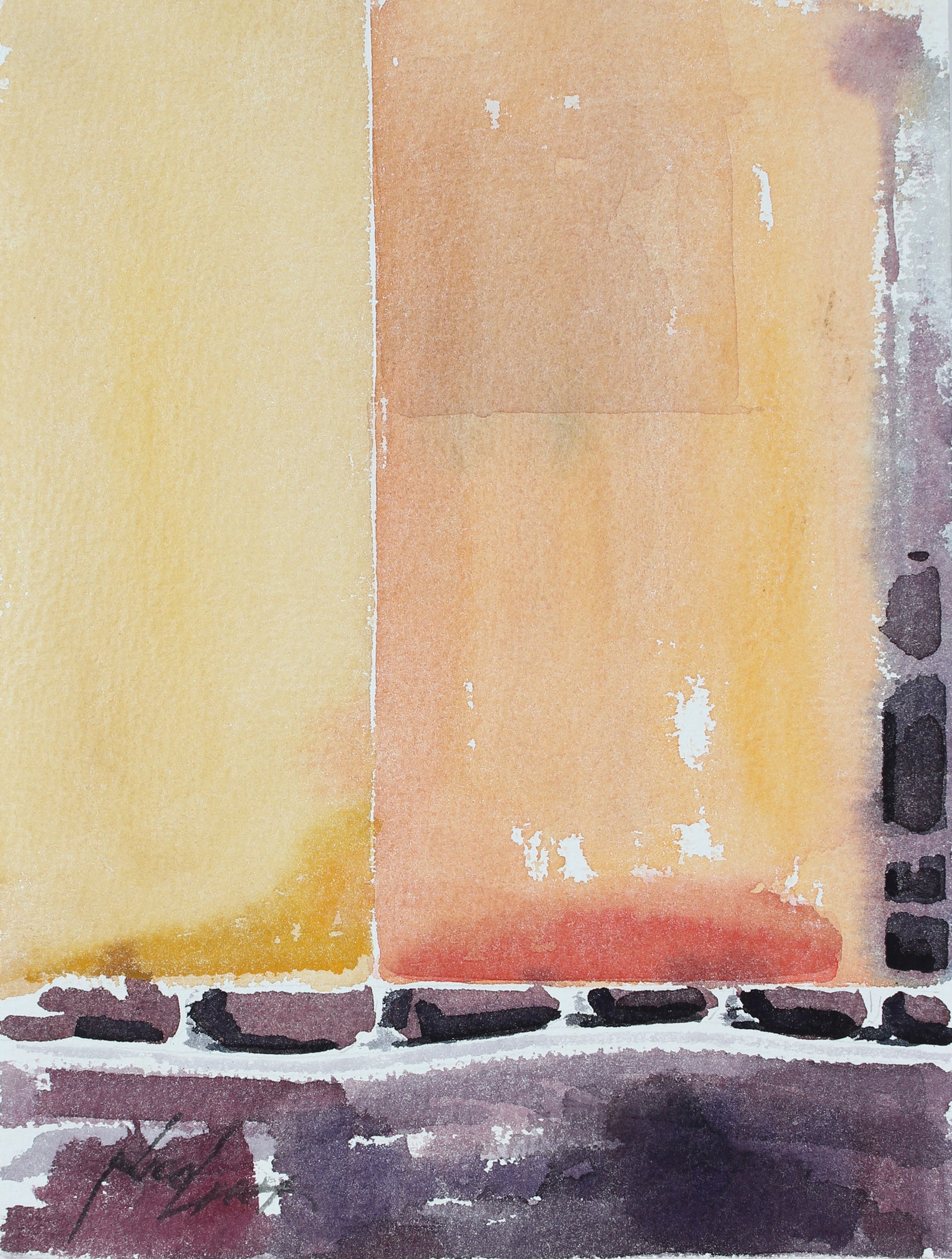 Warm Geometric Color Field Abstract <br>20th Century Watercolor <br><br>#A3866