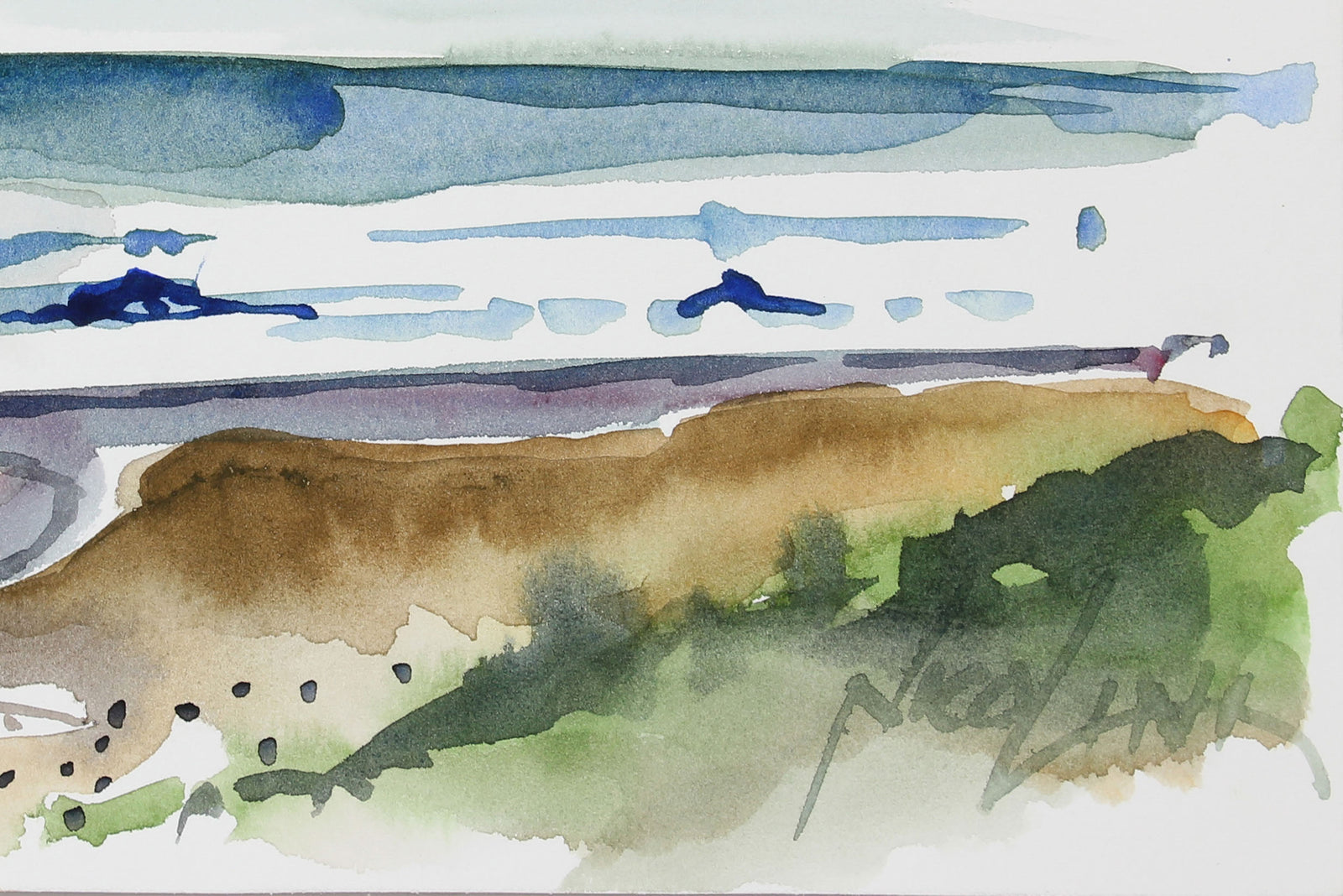 Abstracted California Coast <br>Mid-Late 20th Century Watercolor <br><br>#A3868