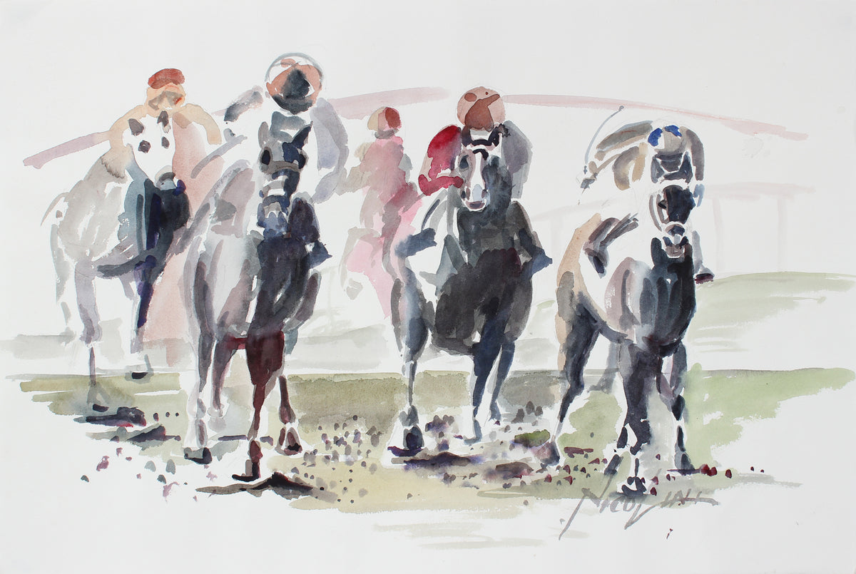 At the Races &lt;br&gt;Late 20th Century Watercolor &lt;br&gt;&lt;br&gt;#A3870