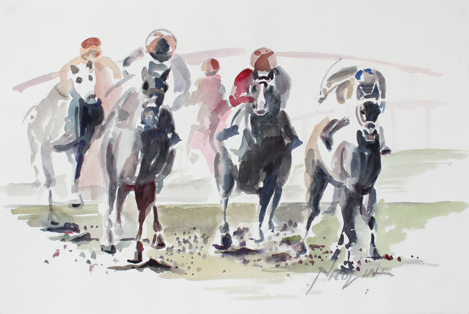 At the Races <br>Late 20th Century Watercolor <br><br>#A3870
