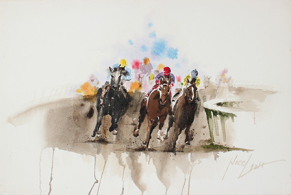 In The Race <br>Mid to Late 20th Century Watercolor <br><br>#A3871