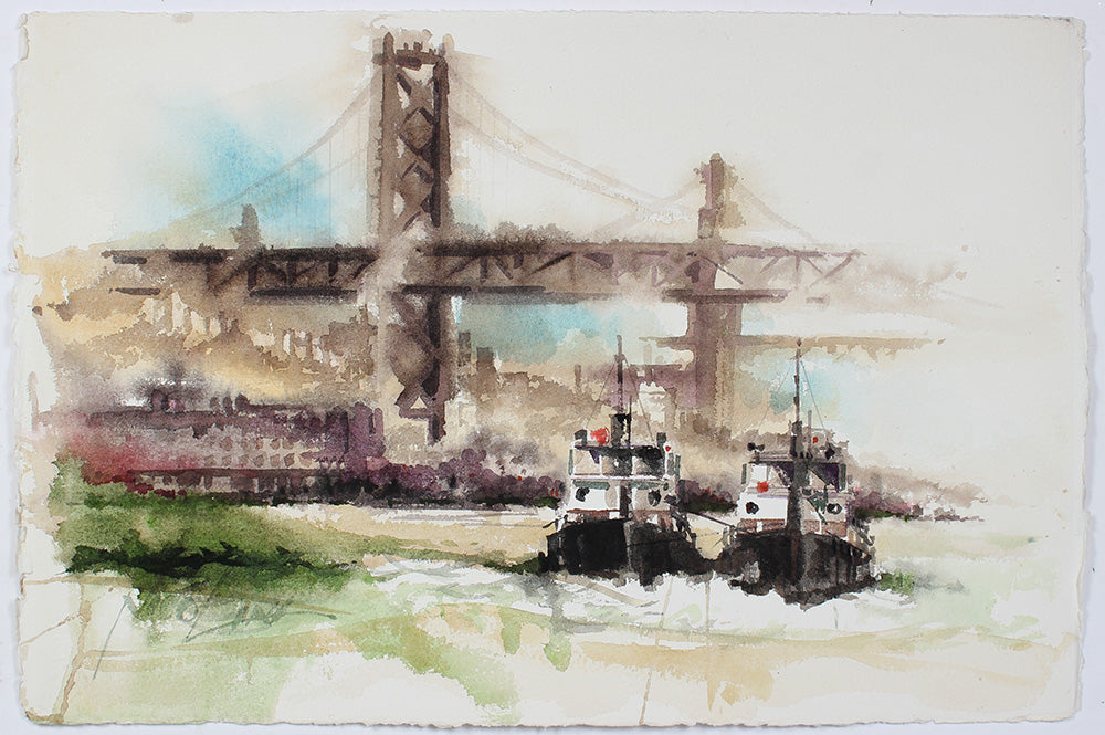 San Francisco Bay Watercolor <br>Late 20th Century Abstract <br><br>#A3873