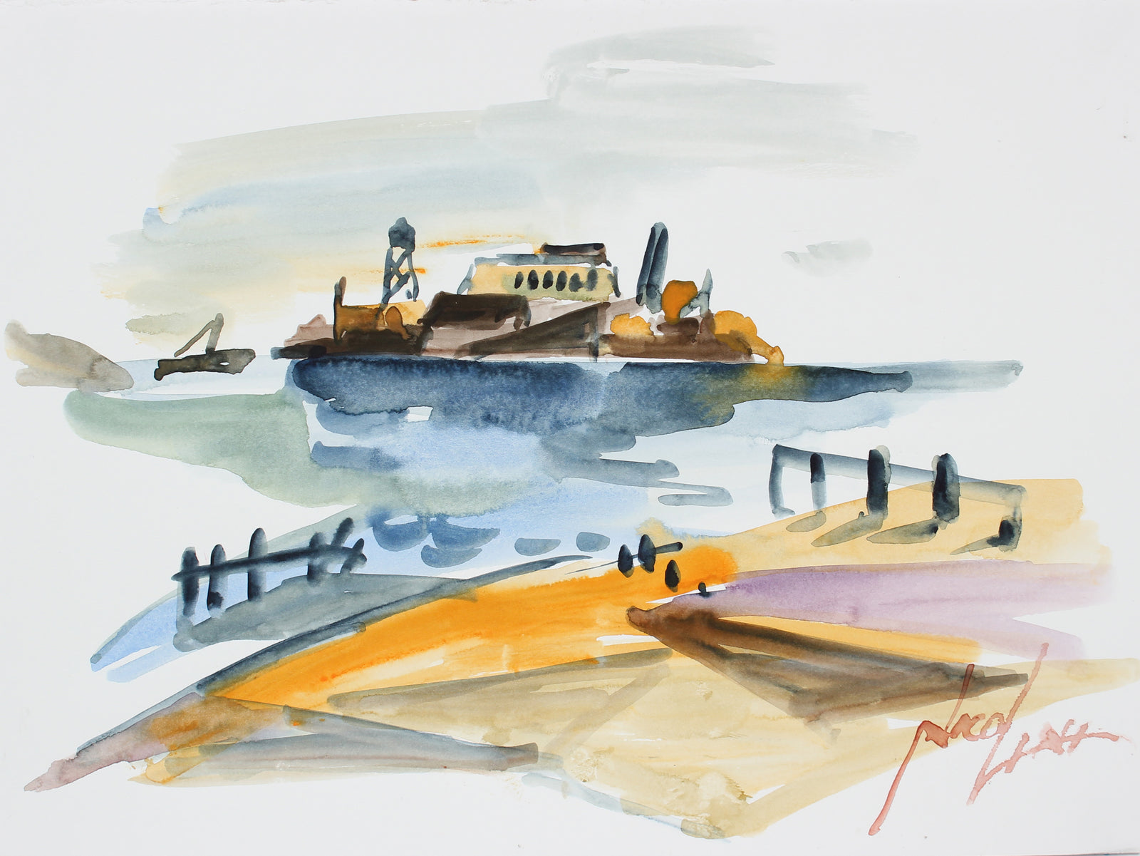 <i>Alcatraz</i><br>Late 20th Century Watercolor<br><br>#A3890