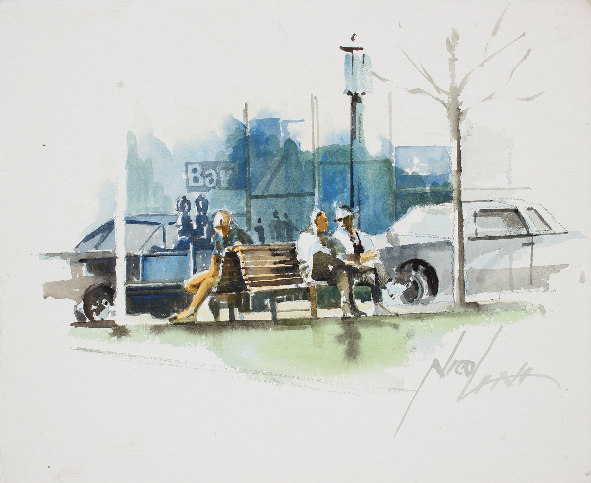 <i>Jefferson Park, Oakland</i> <br>20th Century Watercolor <br><br>#A3891
