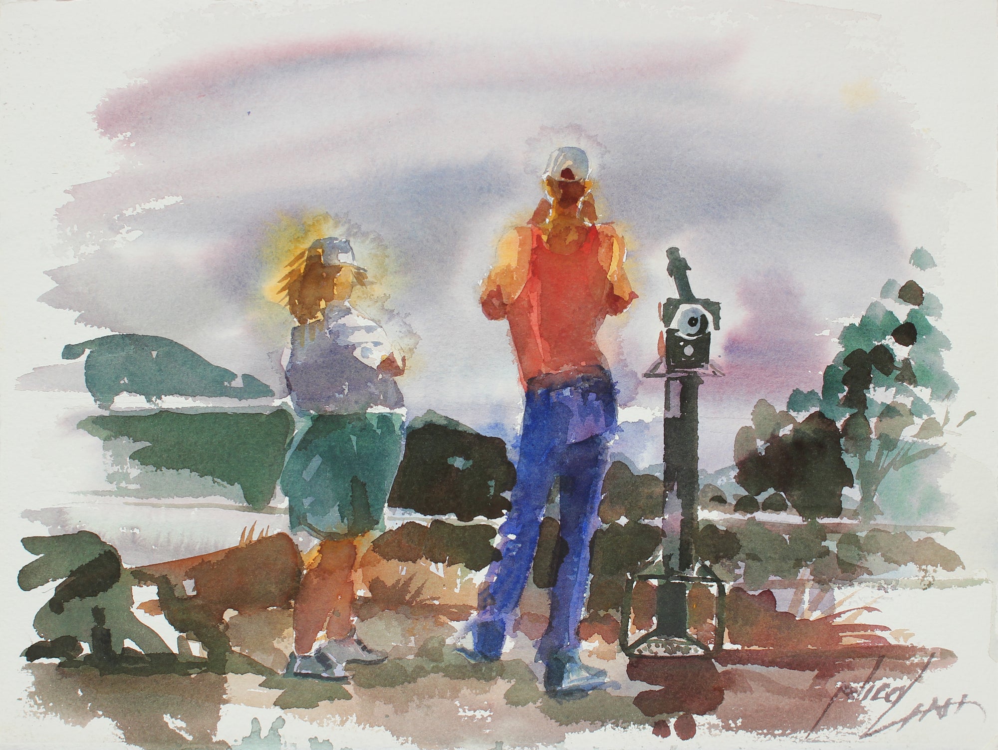 Tourists in the Abstract <br>20th Century Watercolor <br><br>#A3894