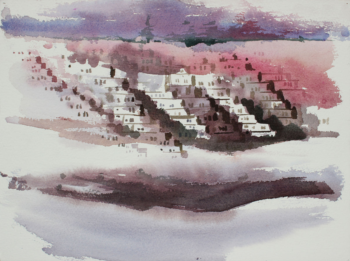 Abstracted Houses in the Sunset, San Francisco &lt;br&gt;20th Century Watercolor &lt;br&gt;&lt;br&gt;#A3897