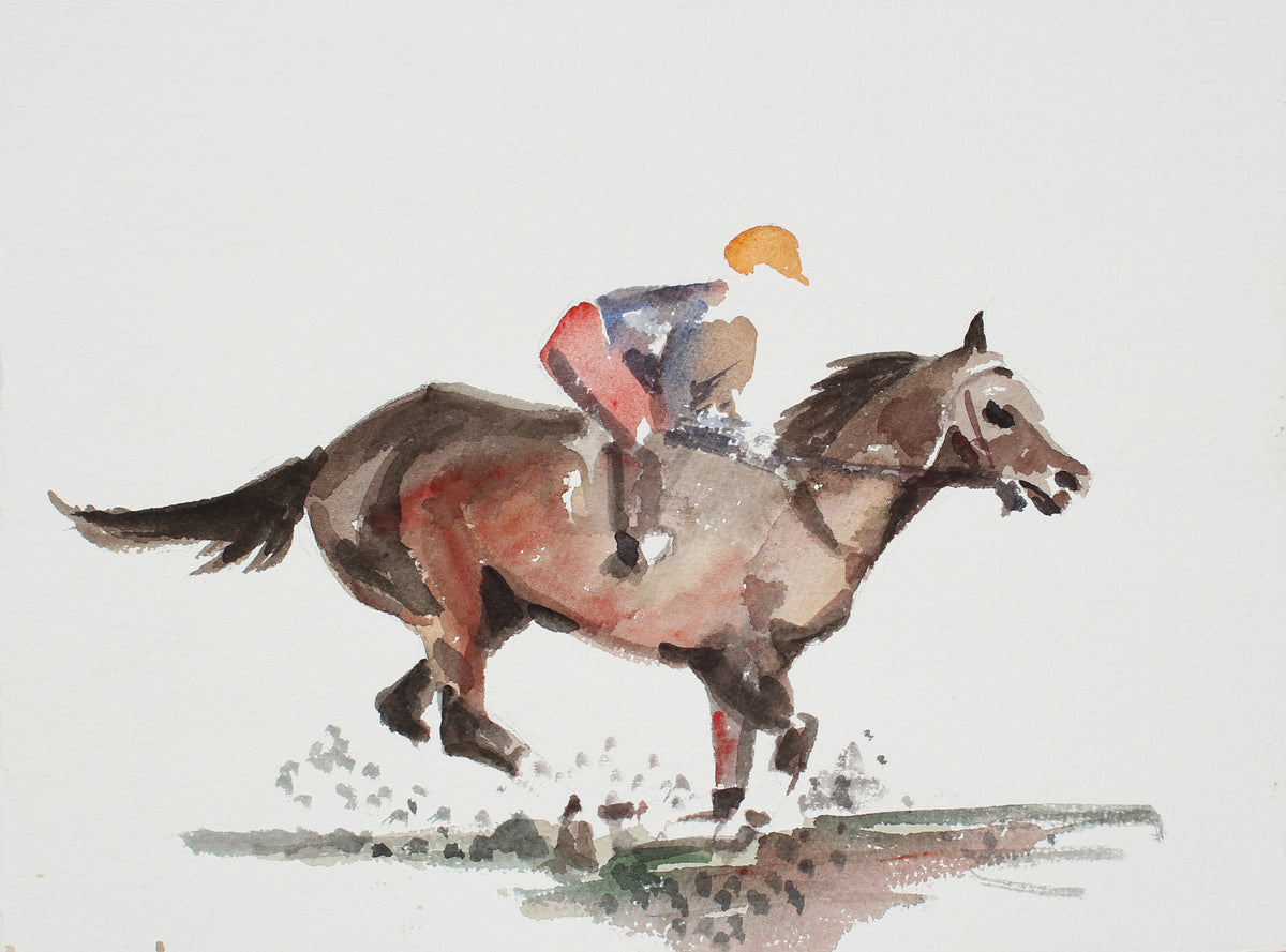 Jockey &amp; Horse in Motion &lt;br&gt;20th Century Watercolor &lt;br&gt;&lt;br&gt;#A3899