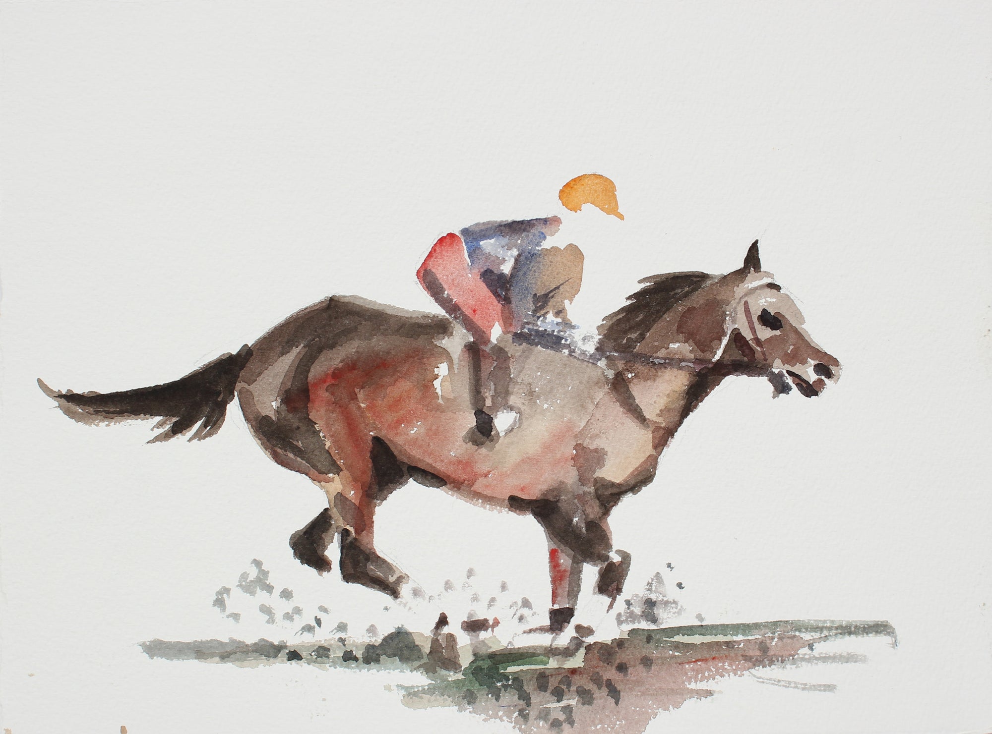 Jockey & Horse in Motion <br>20th Century Watercolor <br><br>#A3899