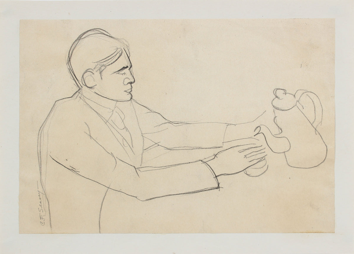Figurative Study of Man with Kettle &lt;br&gt;1930-40s Graphite &lt;br&gt;&lt;br&gt;#0009