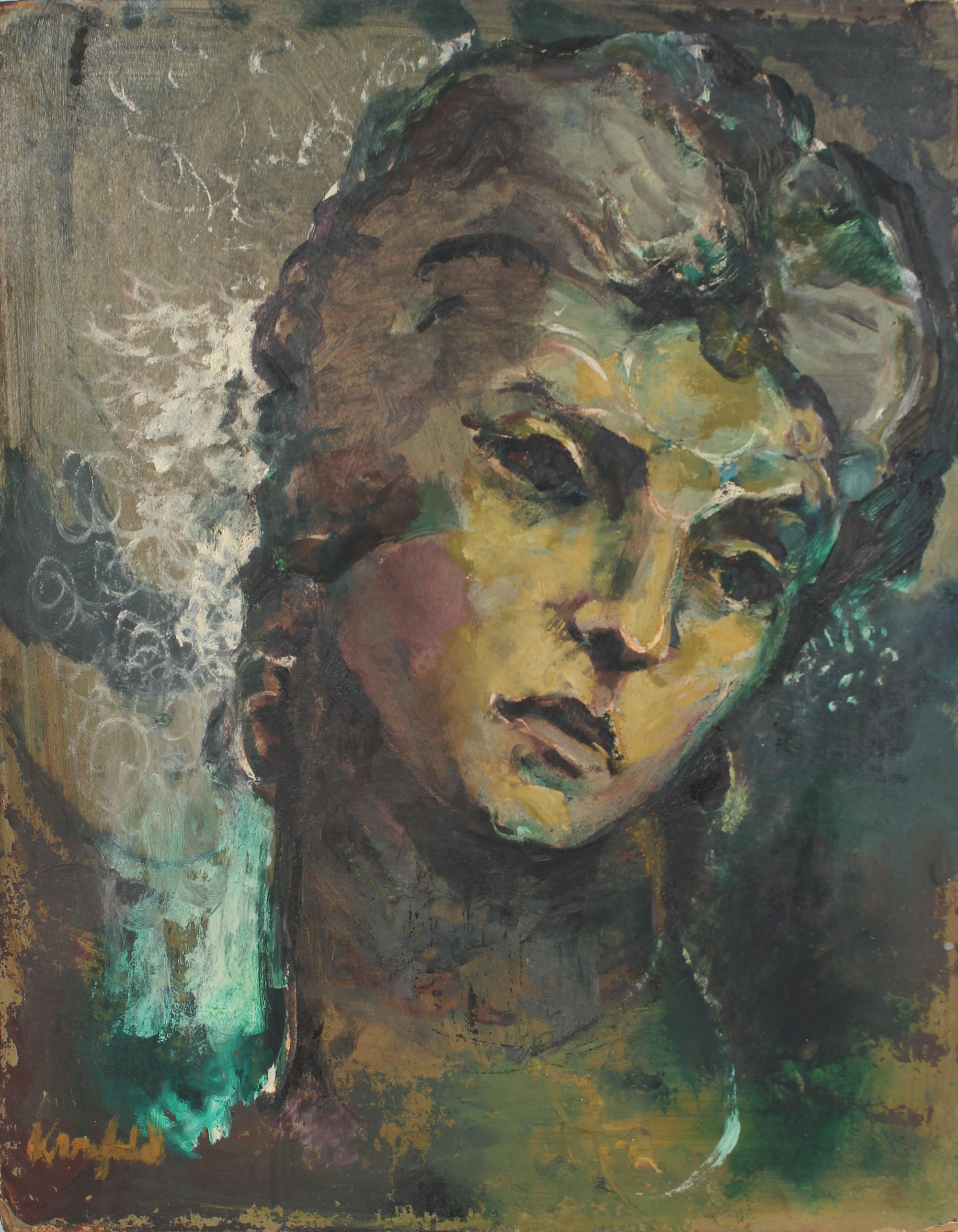 Modernist Female Portrait<br>Mid-Late 20th Century Oil<br><br>#A4004