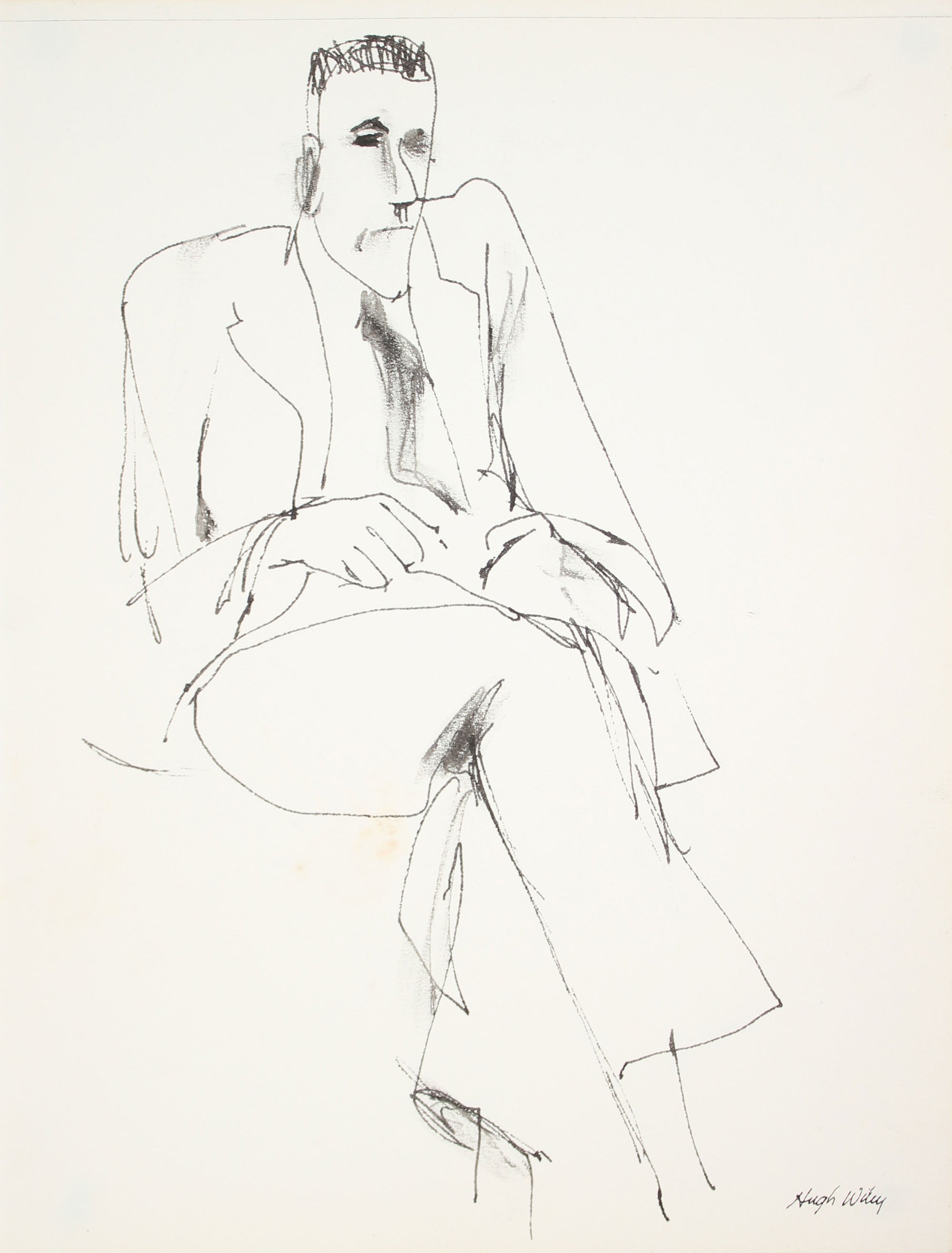 Seated Man Portrait Drawing <br> Late 1950's Ink <br><br>#A4220