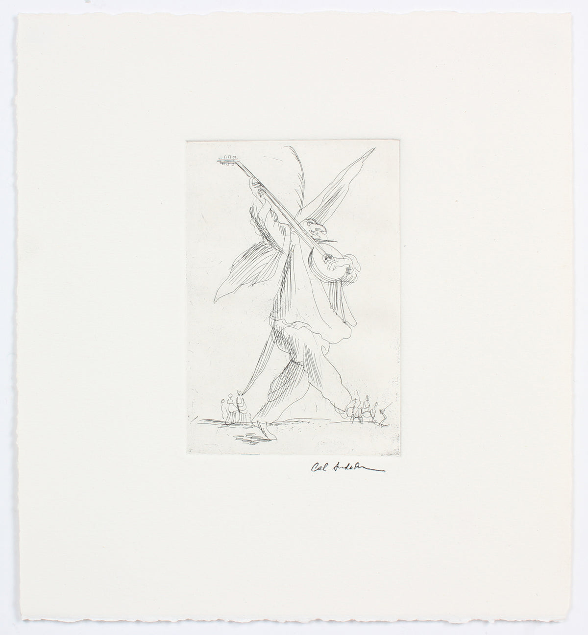 Whimsical Figure Playing the Banjo <br>20th Century Etching <br><br>#A4442