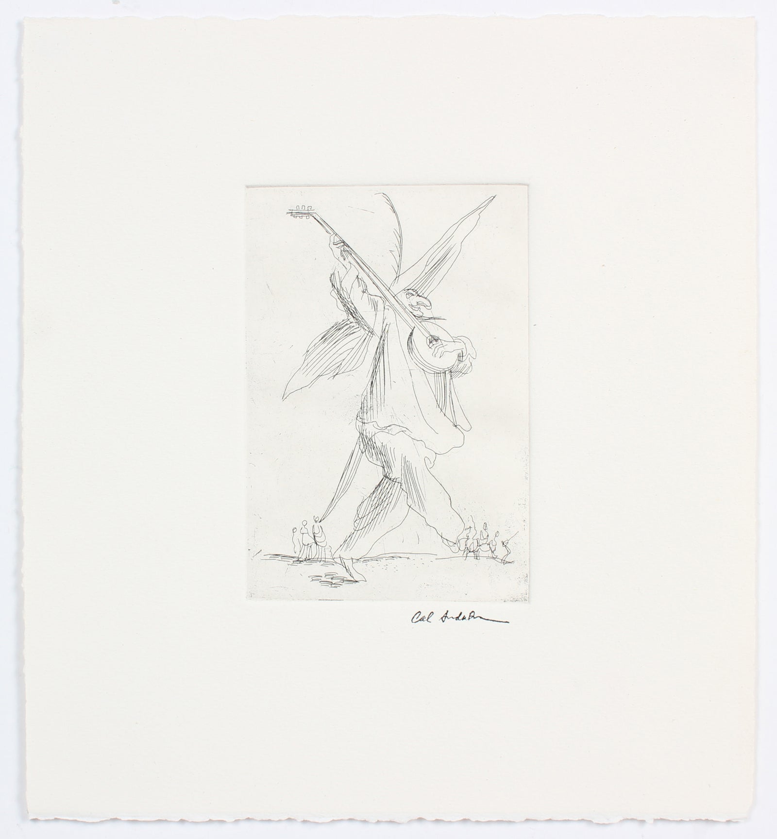 Whimsical Figure Playing the Banjo <br>20th Century Etching <br><br>#A4442