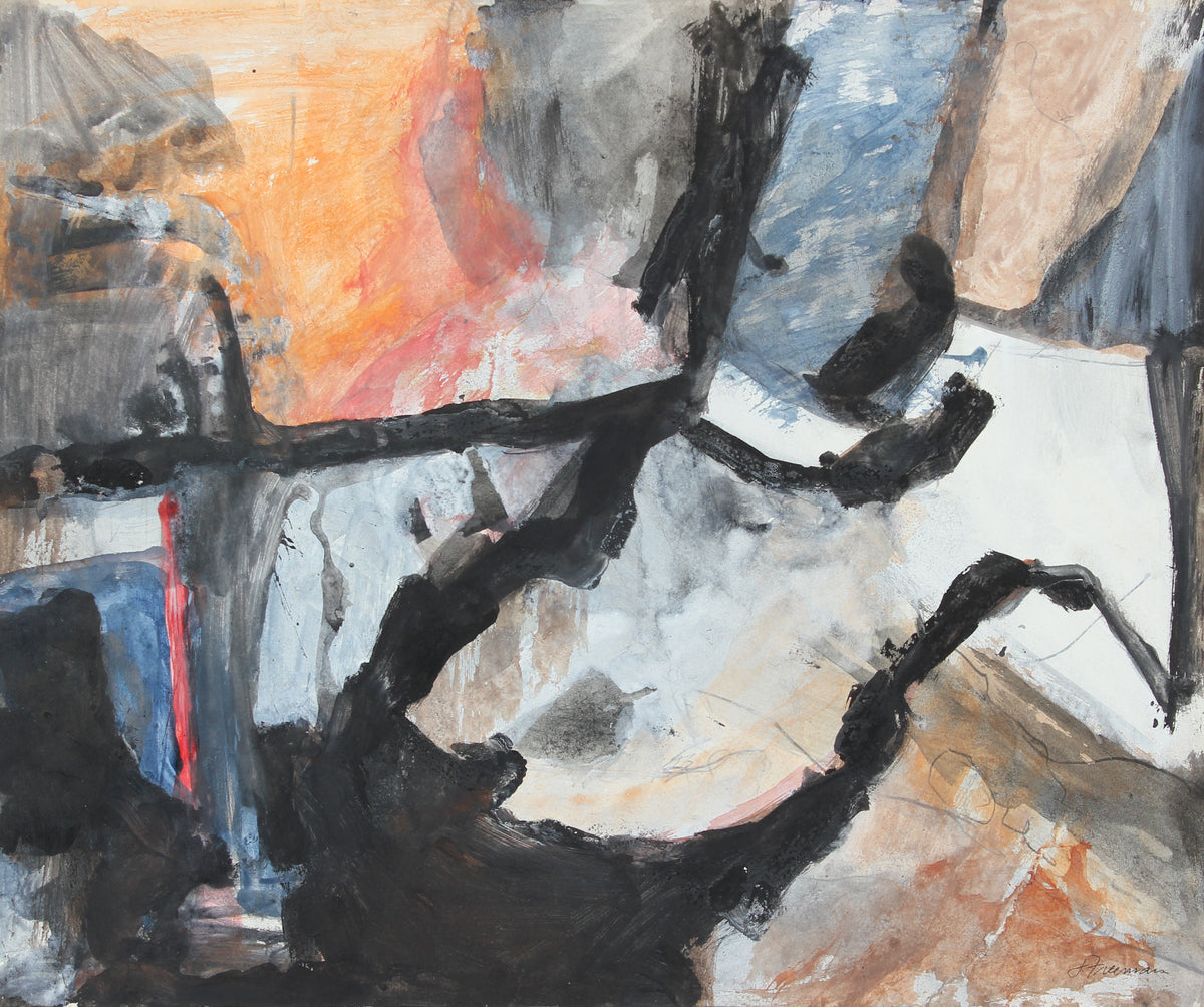 Sunset City Abstract &lt;br&gt;20th Century Gouache, Pastel and Charcoal&lt;br&gt;&lt;br&gt;#A5018