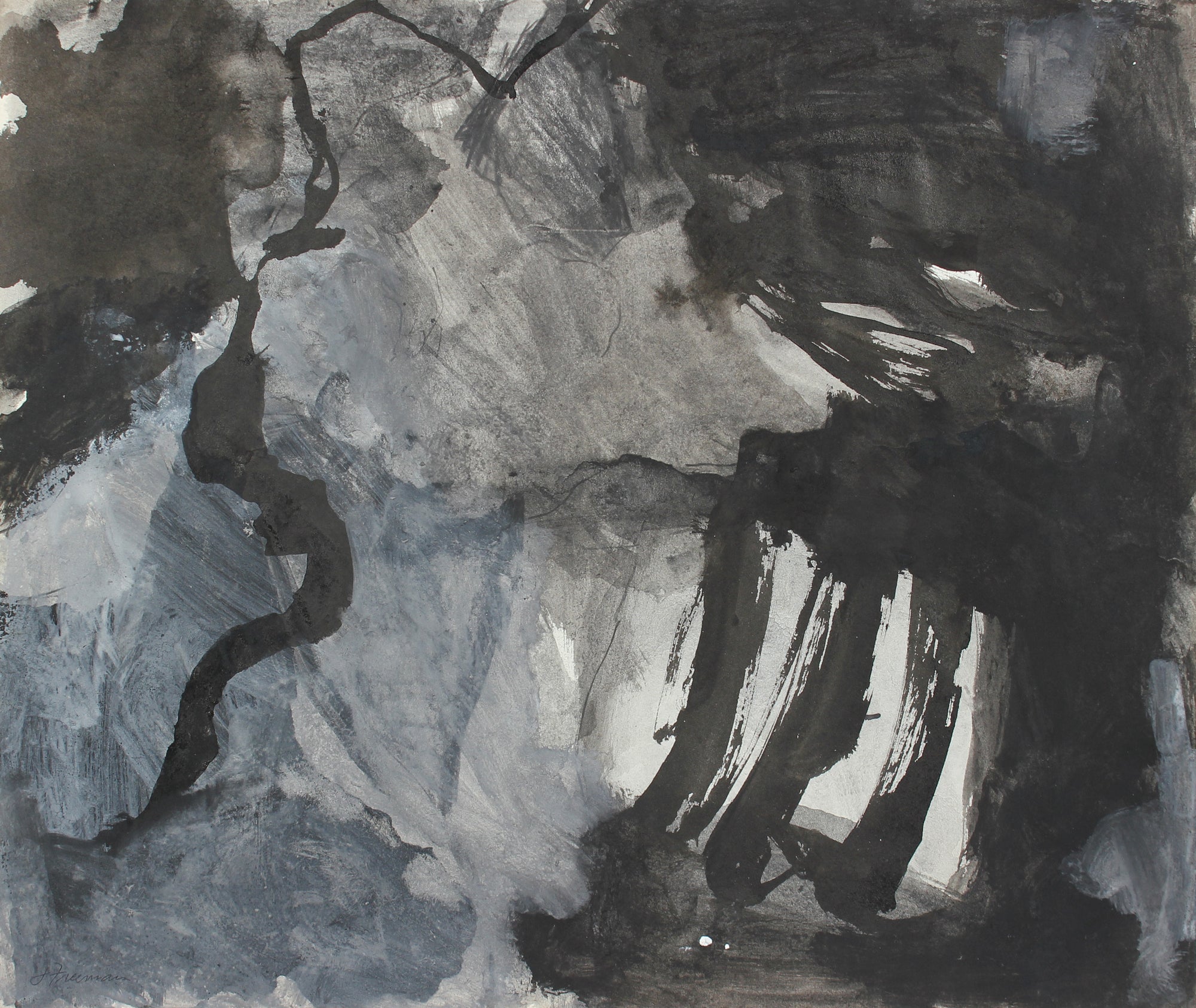 Monochromatic Expressive Abstract <br>Gouache and Charcoal<br><br>#A5019