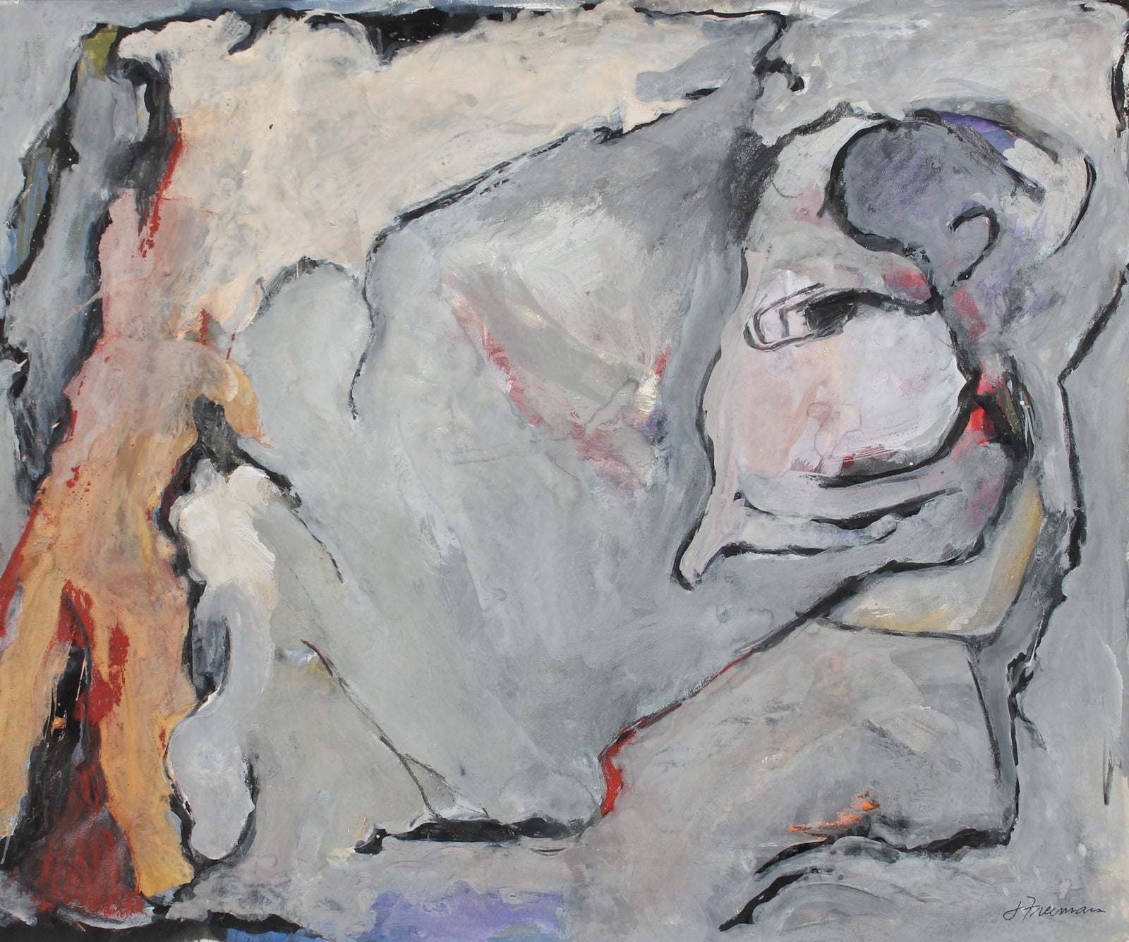 Monochromatic Abstract Expressionist Painting with Orange<br><br>#A5021