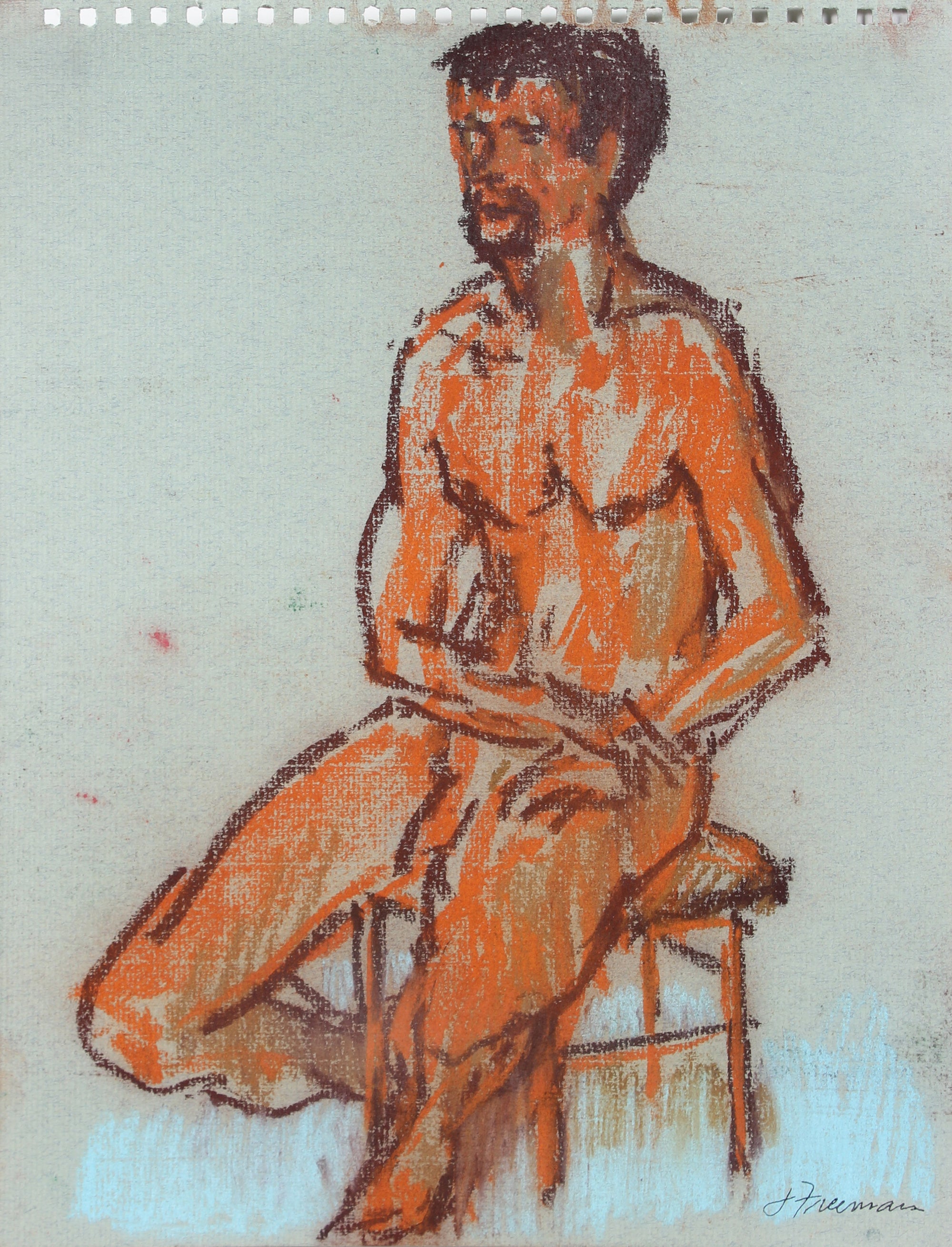 Bold Seated Male Nude <br> 20th Century Pastel <br><br>#A5027