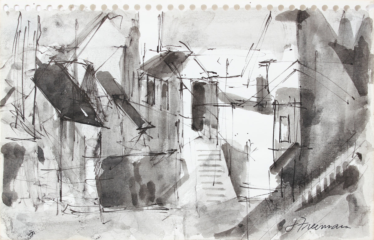Expressionist San Francisco Homes <br>1976 Ink Wash <br><br>#A5034