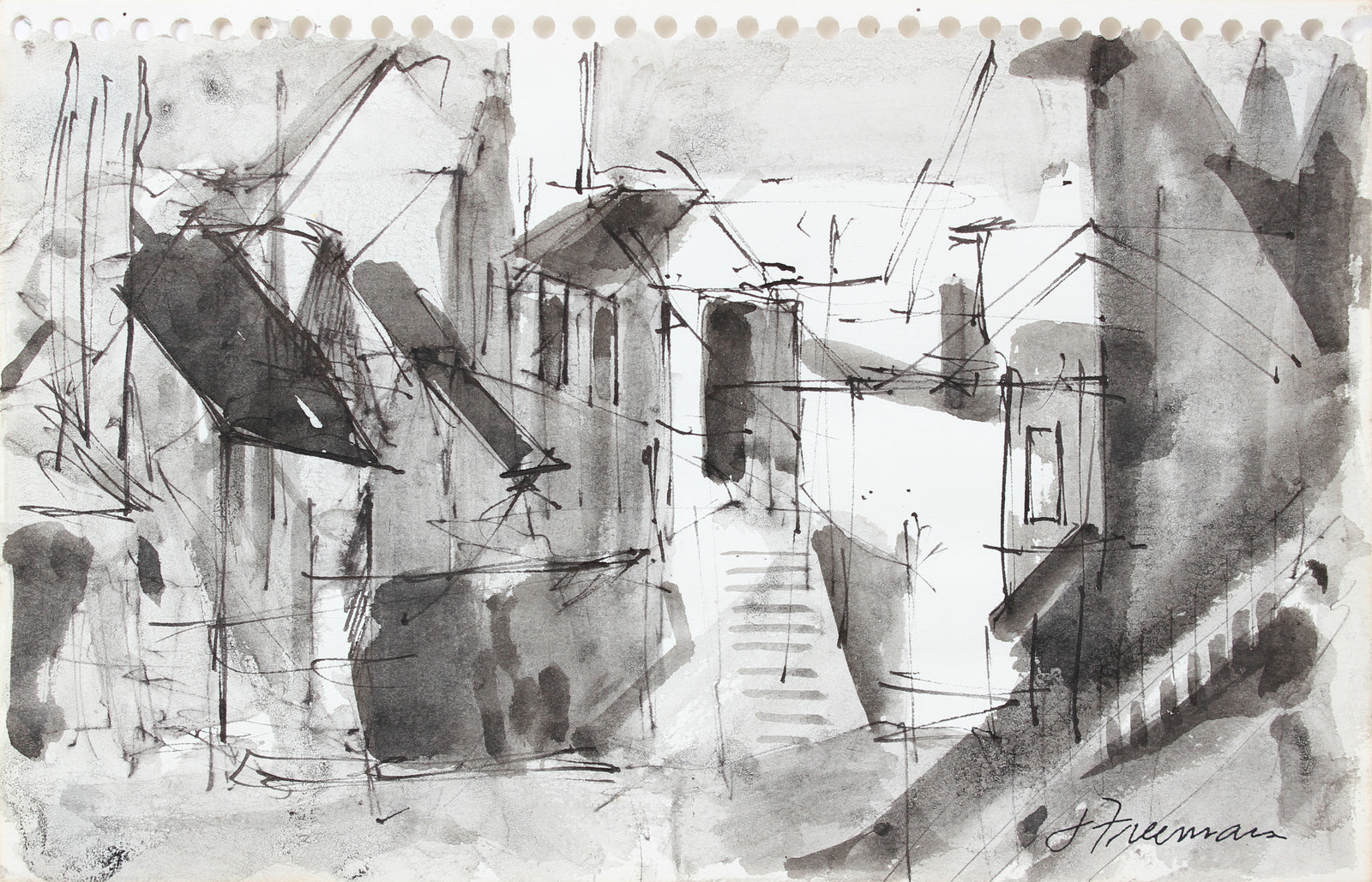 Expressionist San Francisco Homes <br>1976 Ink Wash <br><br>#A5034