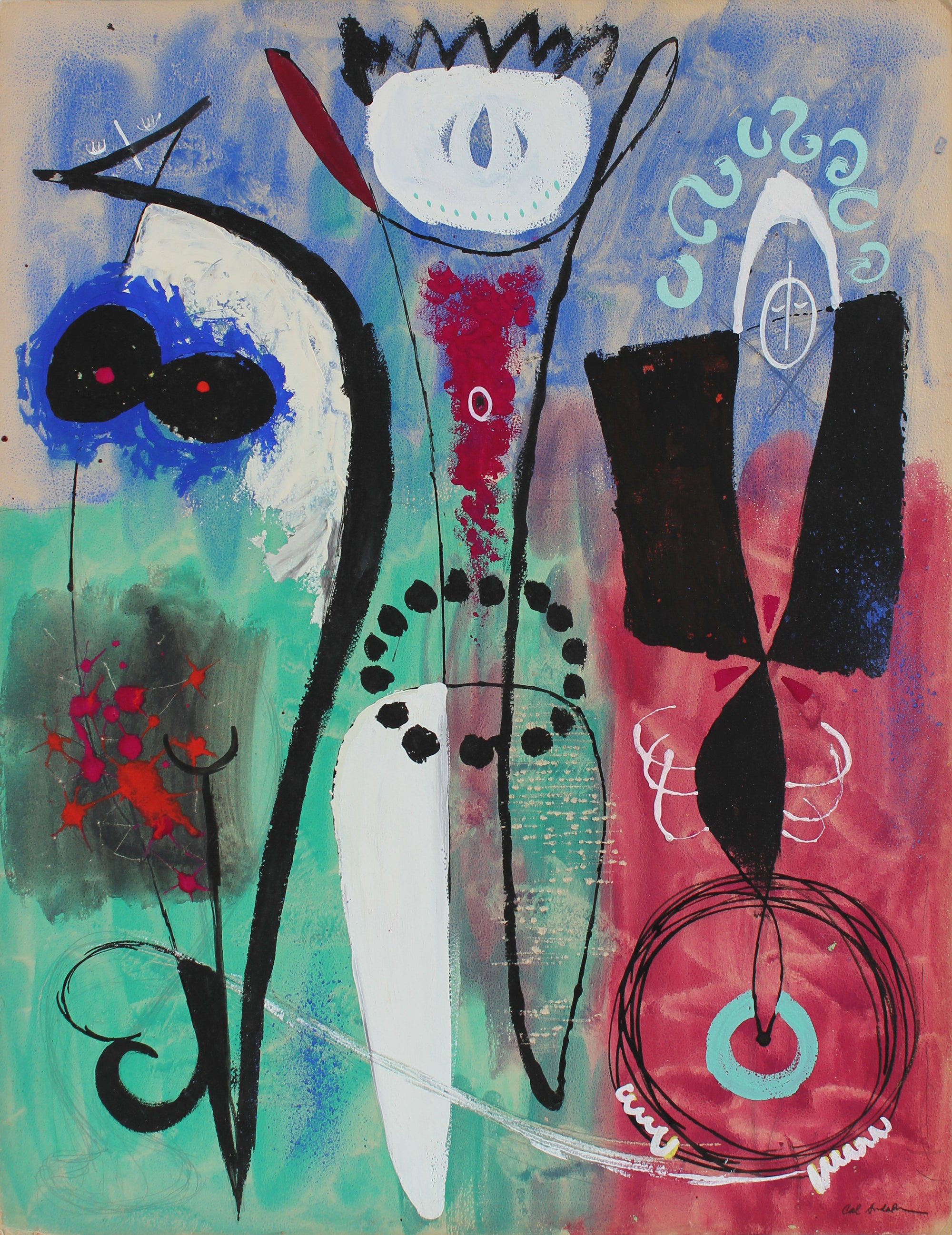 Colorful Abstract <br>1950s Acrylic and Gouache <br><br>#A5343