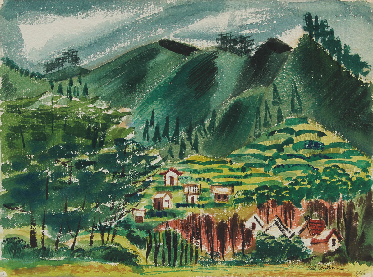 Lush Mountain Landscape &lt;br&gt;1945 Watercolor &lt;br&gt;&lt;br&gt;#A5360