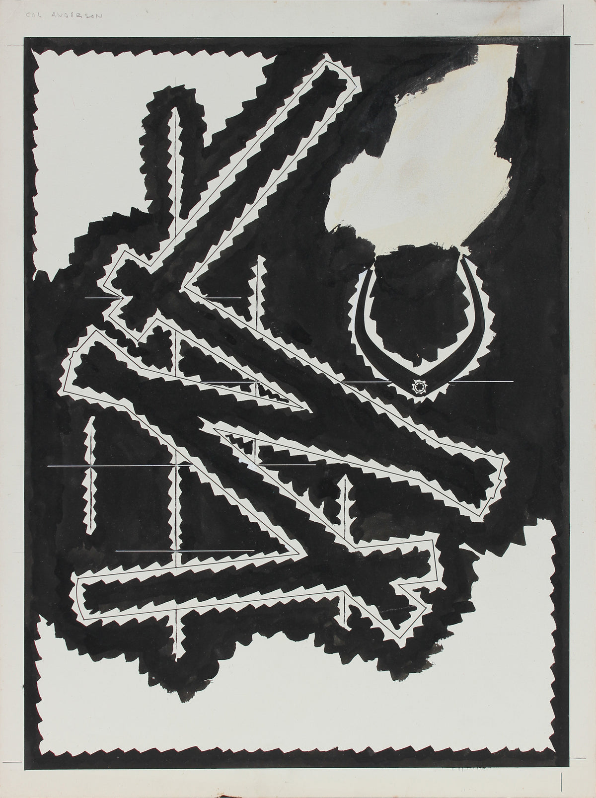 Graphic Modernist Abstract <br>1950s Ink <br><br>#A5372