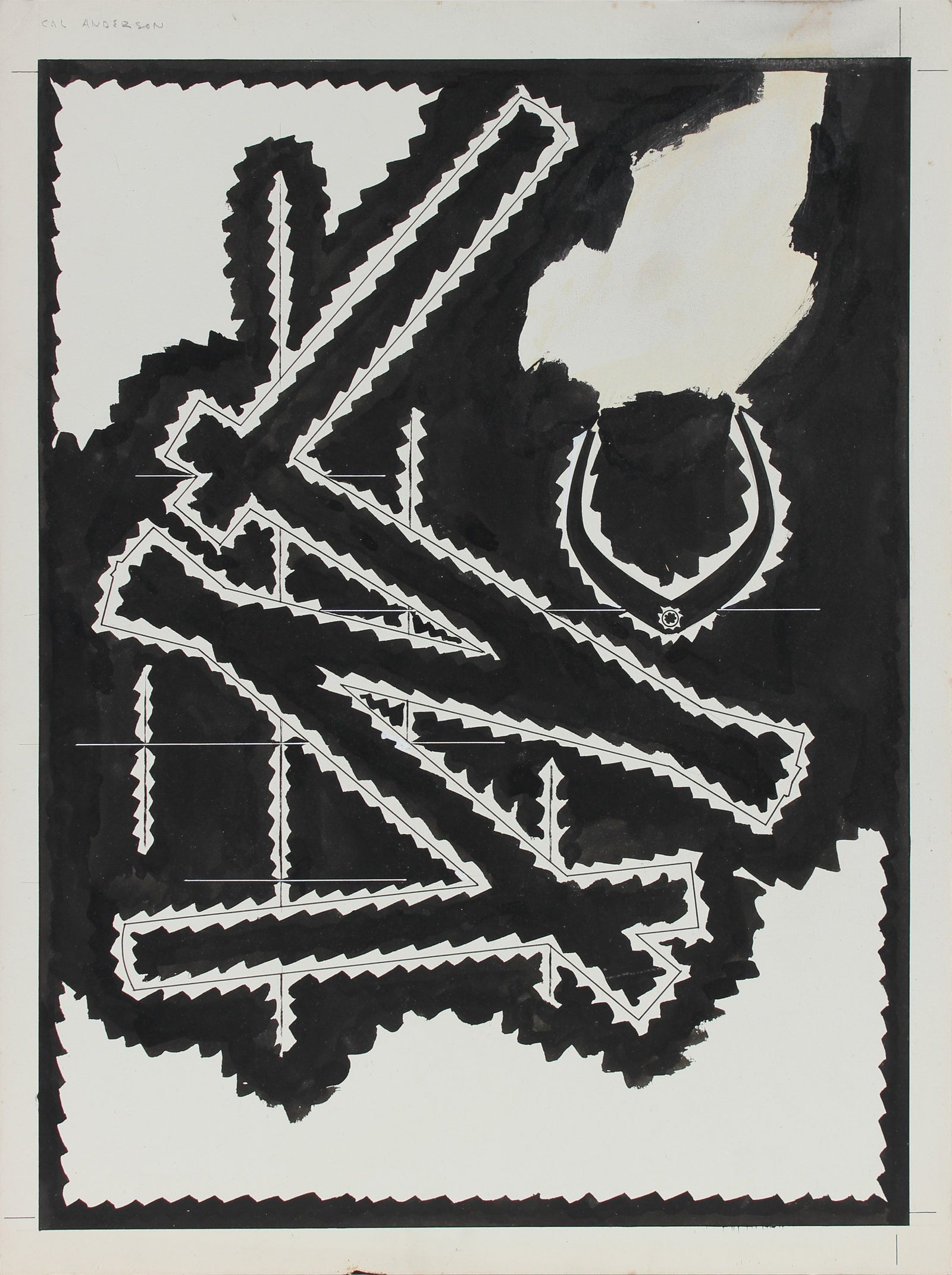 Graphic Modernist Abstract <br>1950s Ink <br><br>#A5372