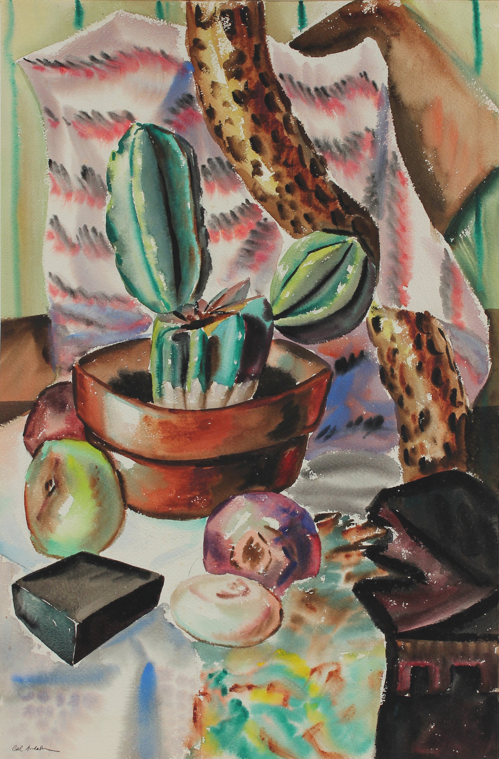 Still Life with Cactus <br>1942 Watercolor <br><br>#A5374