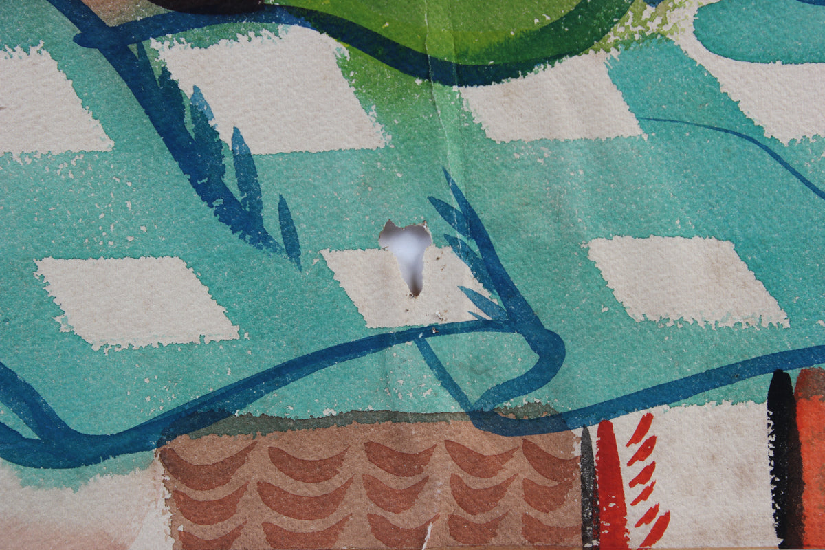 Cubist Still Life with Cactus <br>1943 Watercolor <br><br>#A5375