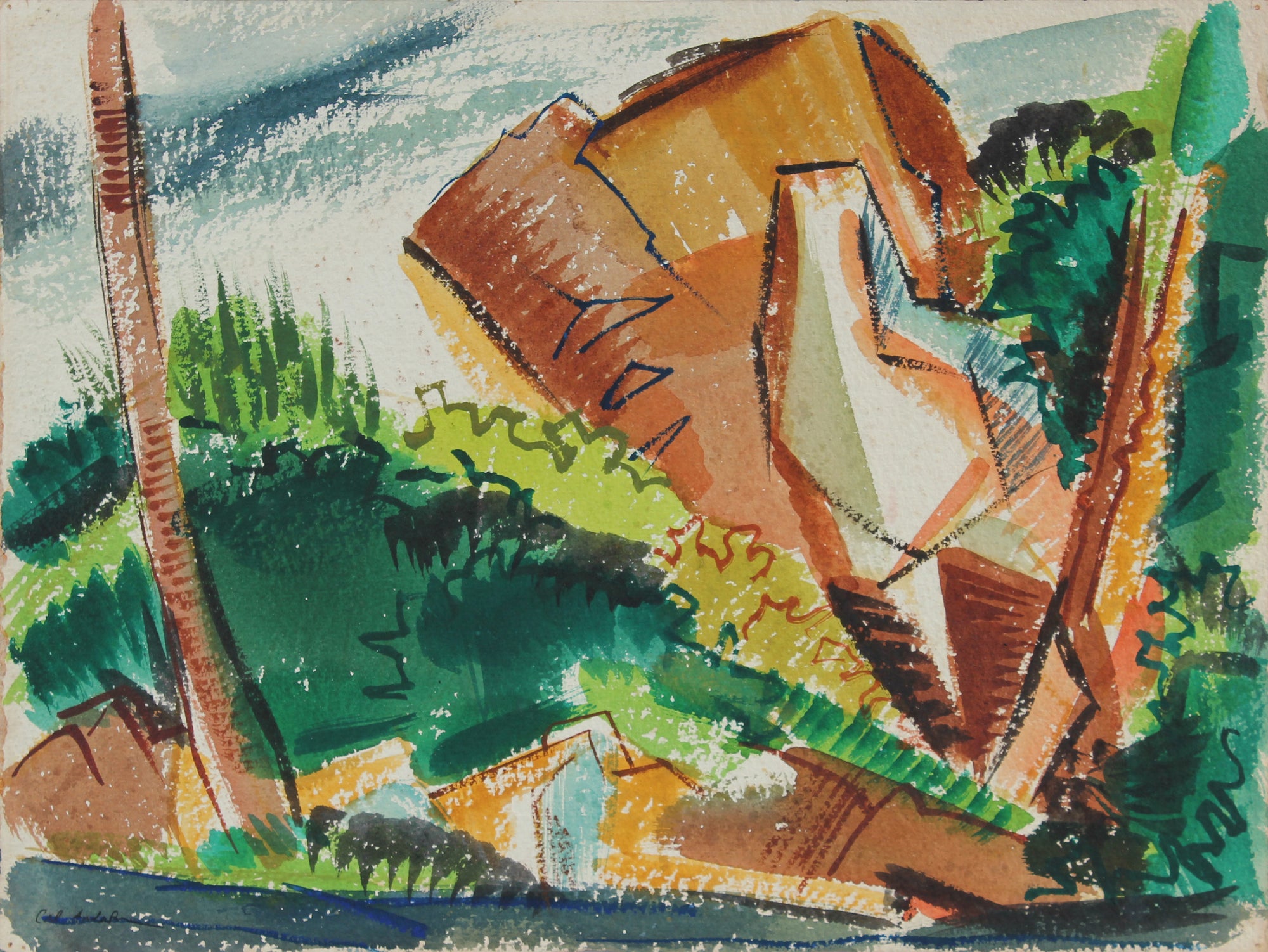 Abstracted Landscape <br>1945 Watercolor <br><br>#A5380