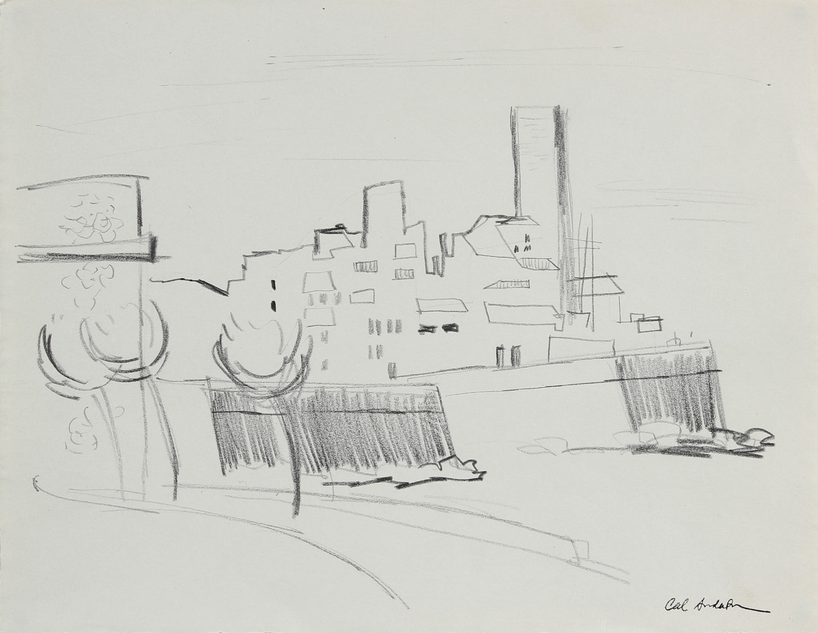 Abstracted Cityscape Sketch <br>20th Century Graphite <br><br>#A5407