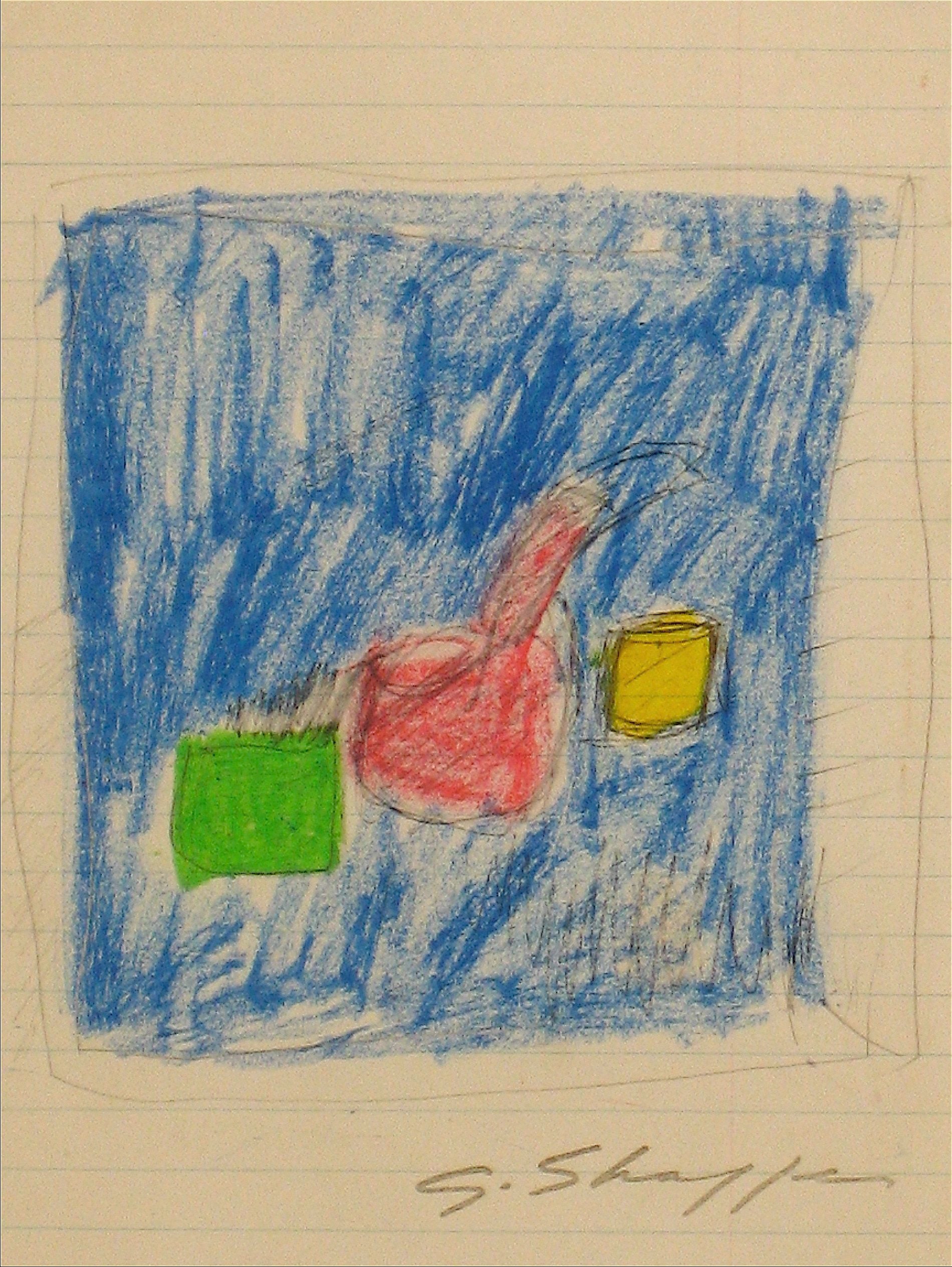 Abstracted Boxes in Yellow, Green & Blue <br>1958 Pastel <br><br>#8273