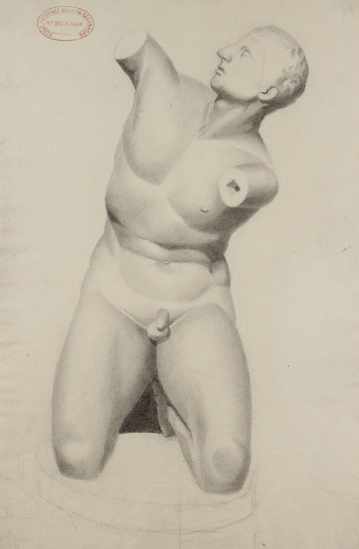 French Academic Nude Sculptural Study &lt;br&gt;1883 Charcoal &lt;br&gt;&lt;br&gt;#23901