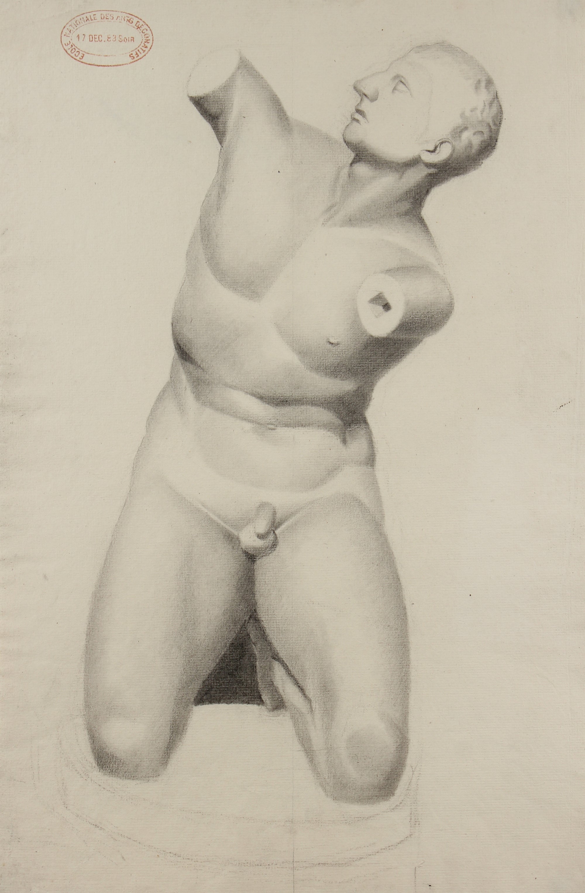 French Academic Nude Sculptural Study <br>1883 Charcoal <br><br>#23901