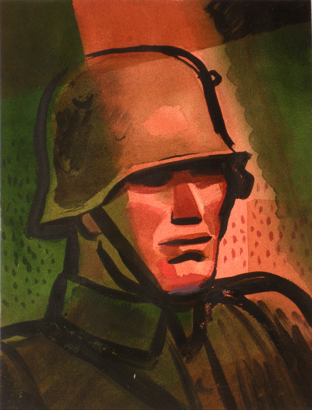 Portrait of a Soldier&lt;br&gt;1930-60s Watercolor&lt;br&gt;&lt;br&gt;#13379
