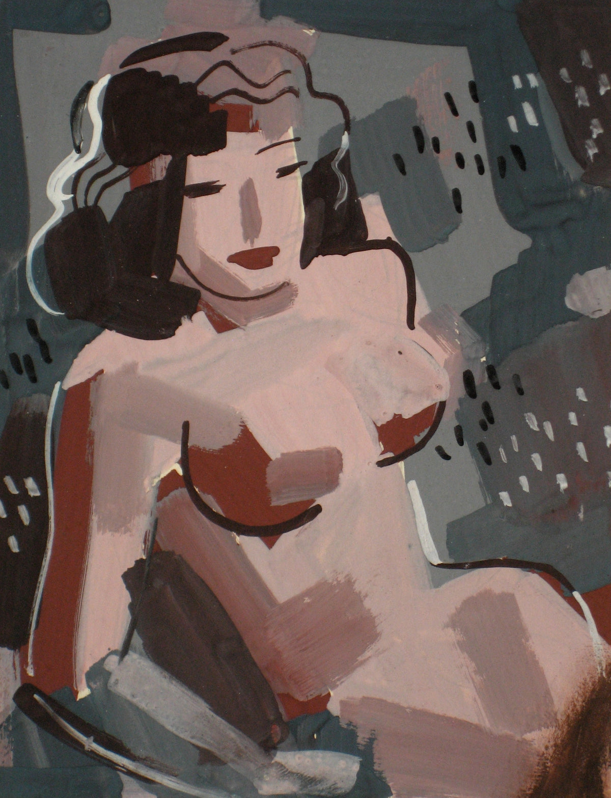 Reclining Female Nude in Rose &lt;br&gt;1930-60s, Tempera Paint on Paper &lt;br&gt;&lt;br&gt;#13188